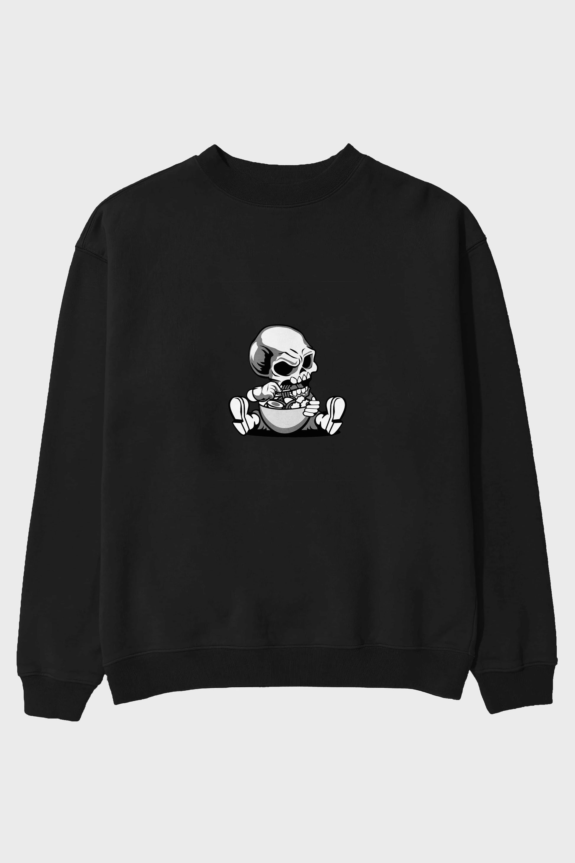Skull Eat Ramen Ön Baskılı Oversize Sweatshirt Erkek Kadın Unisex