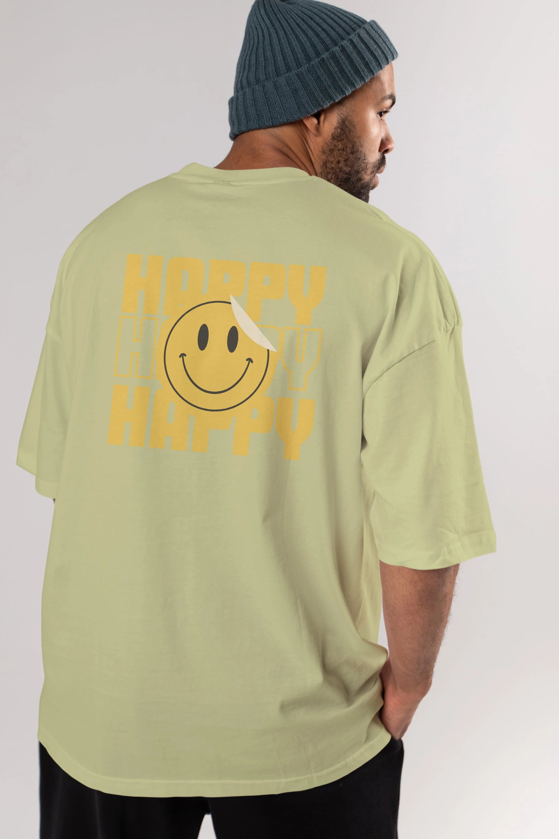 Happy Smile Yazılı Arka Baskılı Oversize t-shirt Erkek Kadın Unisex