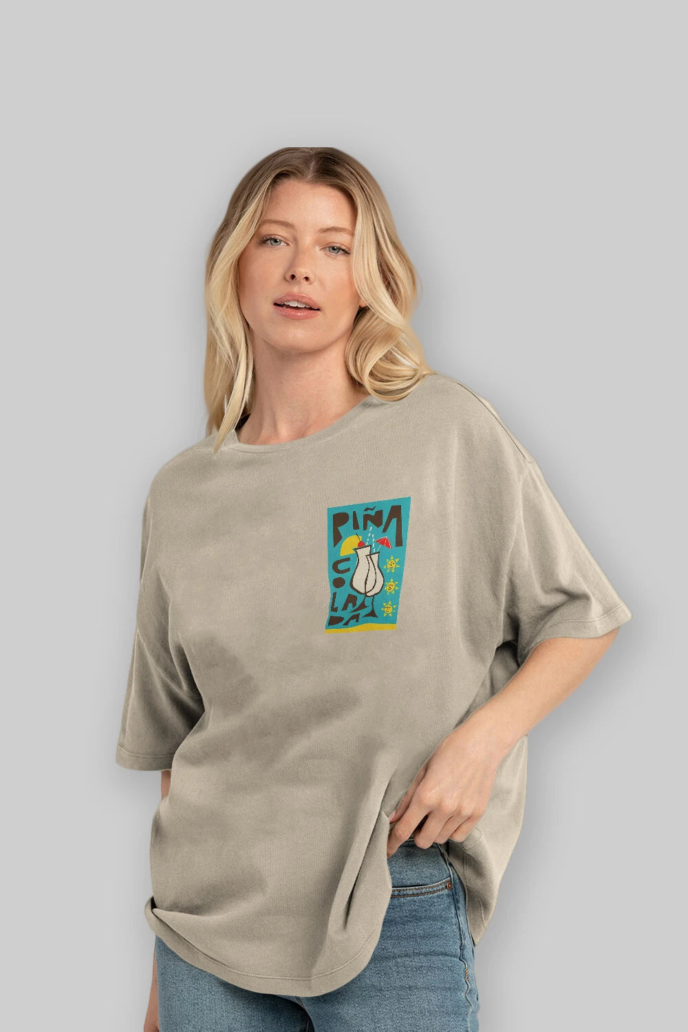 Pina Colada 4 Ön Sol Baskılı Oversize t-shirt Erkek Kadın Unisex %100 Pamuk Bisiklet Yaka tişort