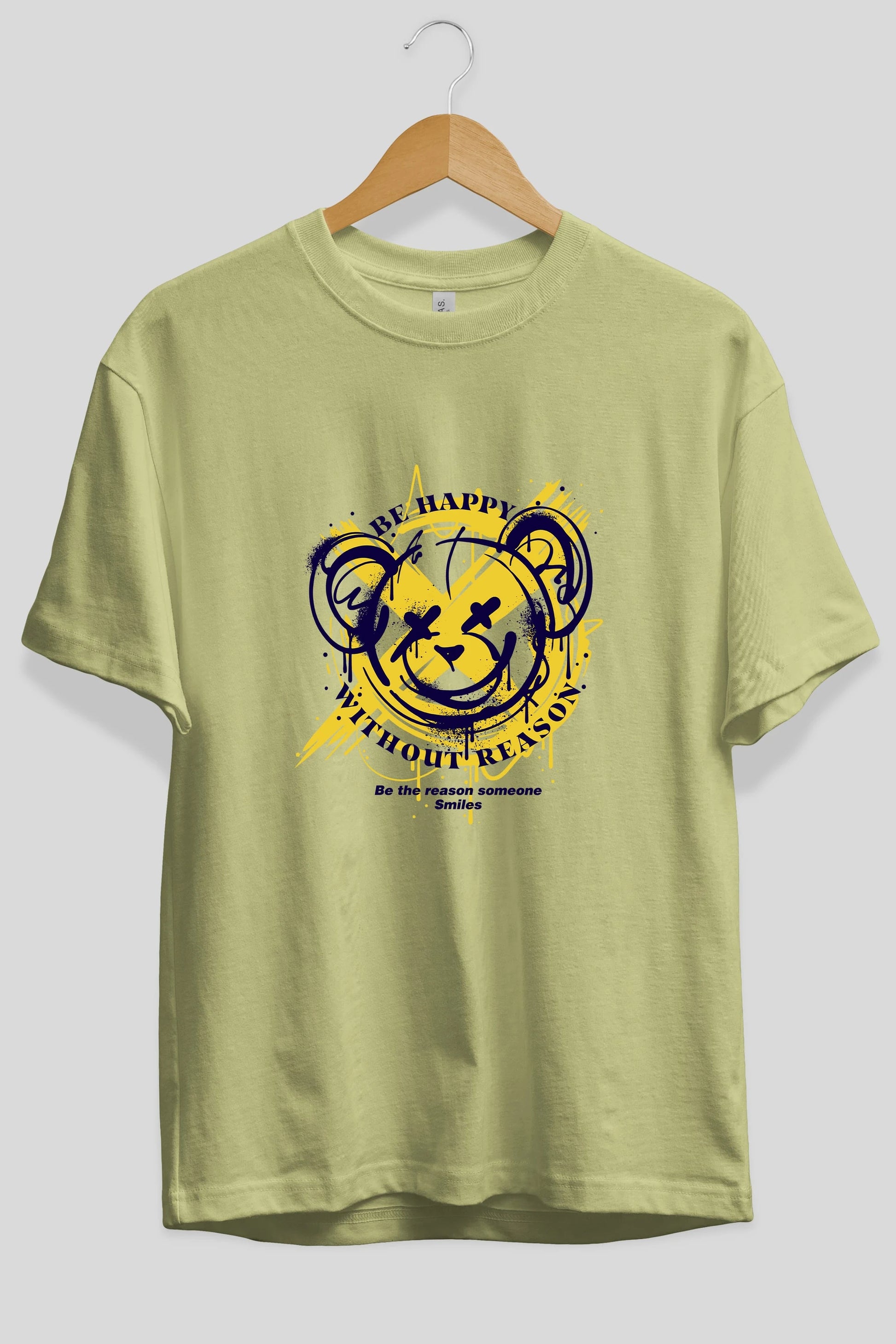 Be Happy Bear 2 Ön Baskılı Oversize t-shirt Erkek Kadın Unisex