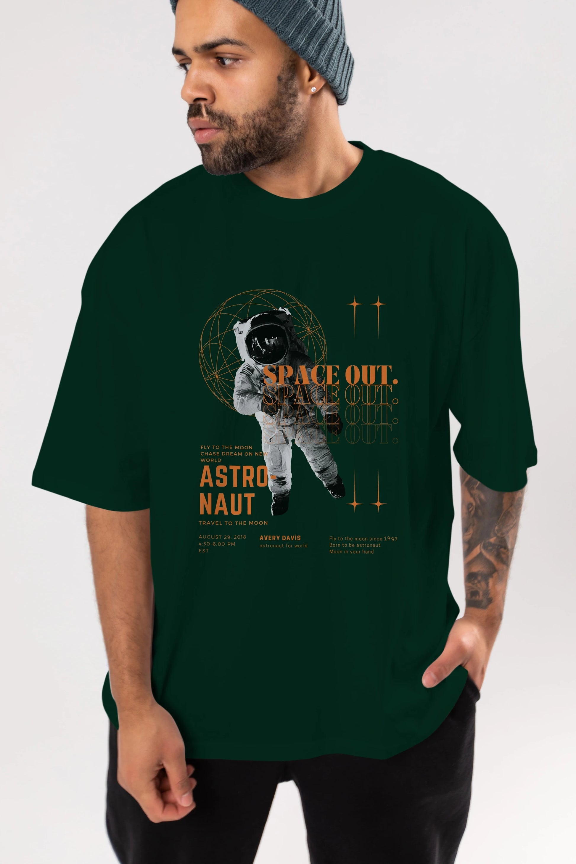 Astronaut Space Out Yazılı Ön Baskılı Oversize t-shirt Erkek Kadın Unisex