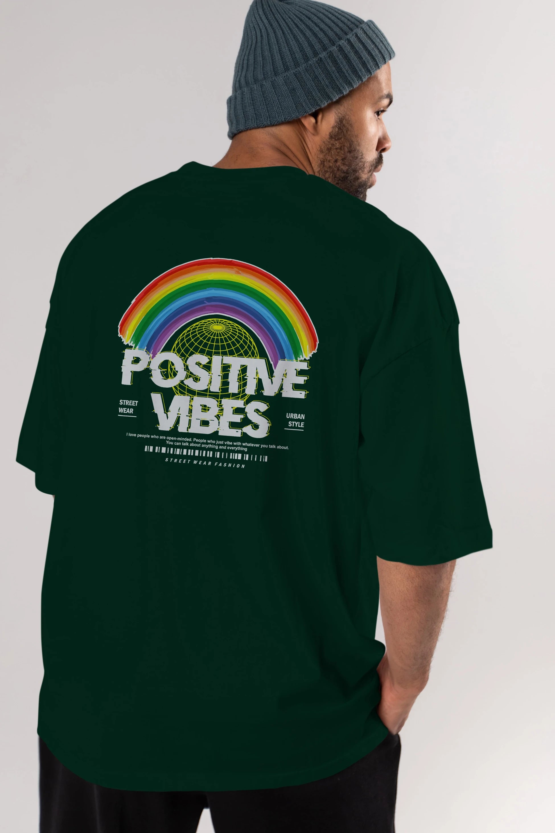 Positive Vibes Arka Baskılı Oversize t-shirt Erkek Kadın Unisex