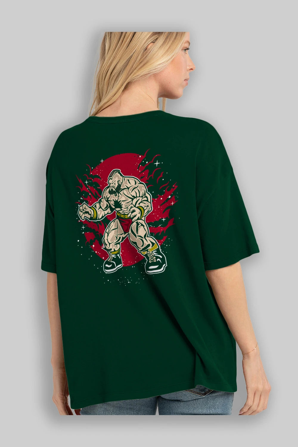ZANGGIEF Arka Baskılı Oversize t-shirt Erkek Kadın Unisex %100 Pamuk