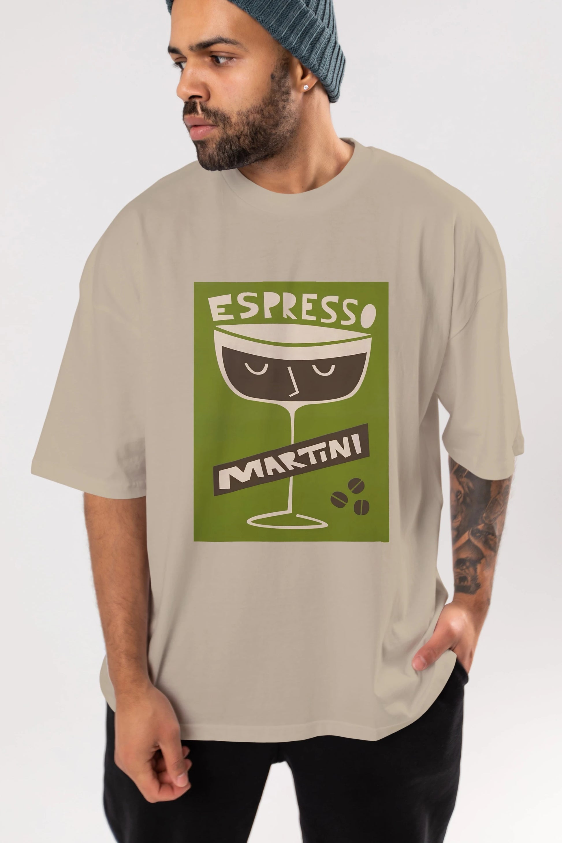 Espresso Martini 2 Ön Baskılı Oversize t-shirt Erkek Kadın Unisex %100 Pamuk Bisiklet Yaka tişort