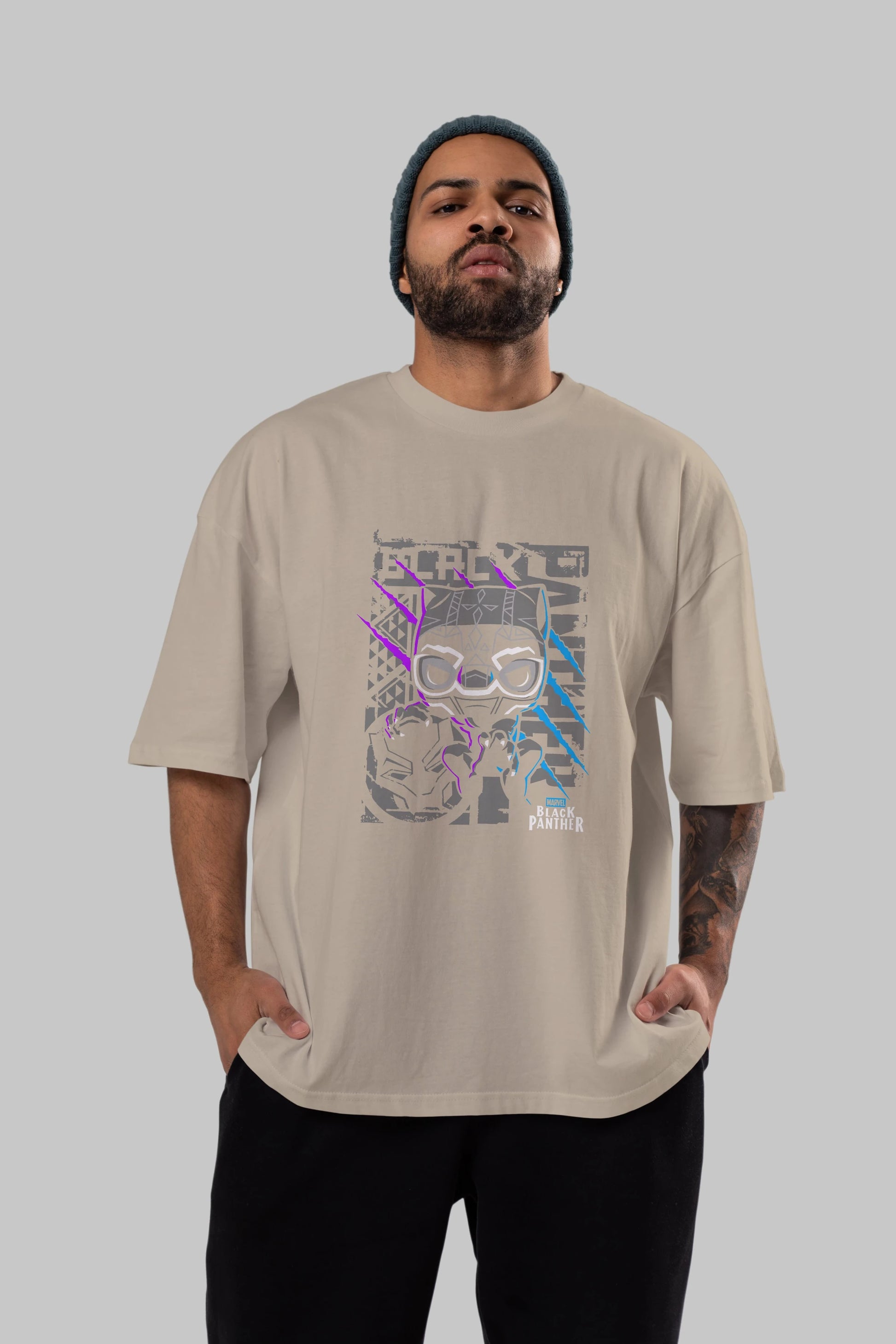 Black Panther Ön Baskılı Oversize t-shirt Erkek Kadın Unisex %100 Pamuk Bisiklet Yaka tişort