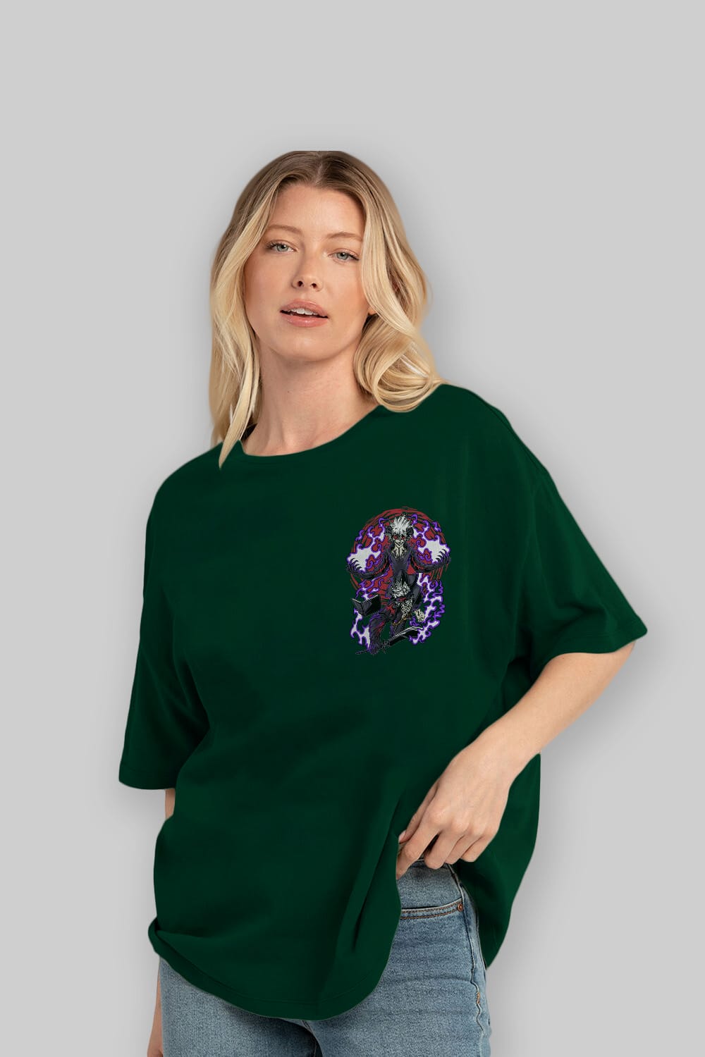 BLACK CLOVER DEVIL UNION Ön Sol Baskılı Oversize t-shirt Erkek Kadın Unisex %100 Pamuk Bisiklet Yaka tişort