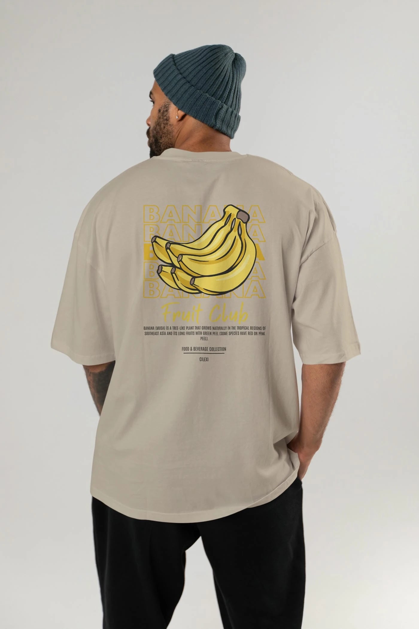 Banana Arka Baskılı Oversize t-shirt Erkek Kadın Pamuk Bisiklet Yaka tişort