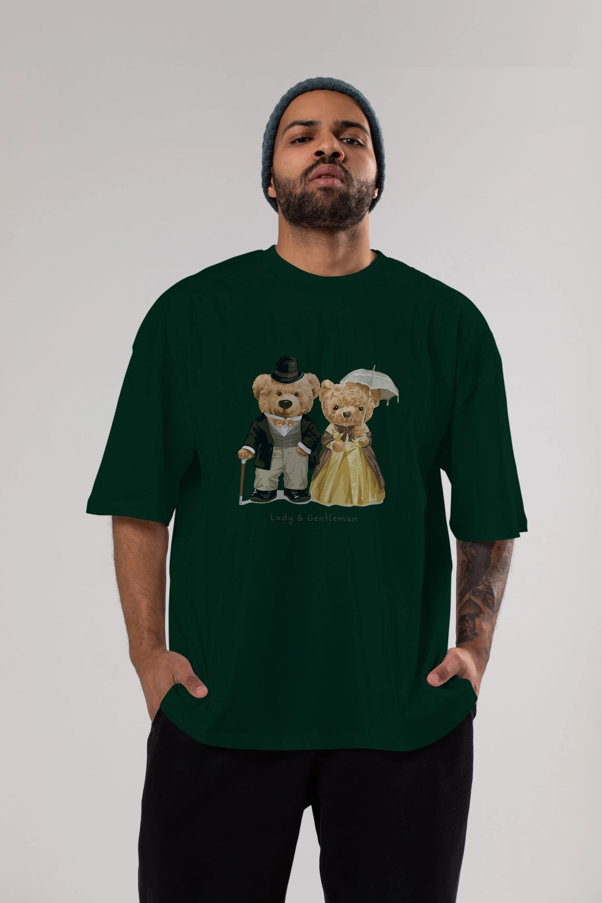 Teddy Bear Couple Ön Baskılı Oversize t-shirt Erkek Kadın Unisex %100 Pamuk