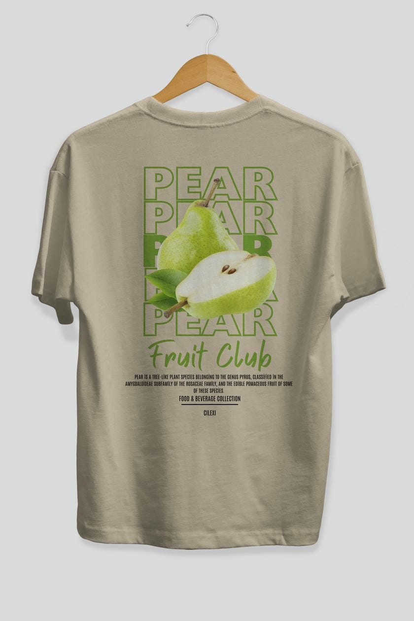Pear Arka Baskılı Oversize t-shirt Erkek Kadın Pamuk Bisiklet Yaka tişort