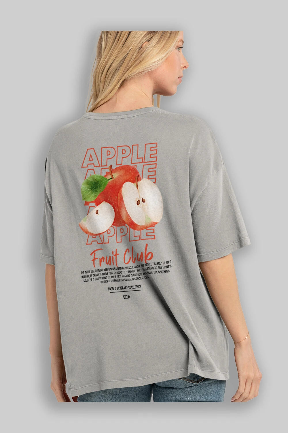 Apple Arka Baskılı Oversize t-shirt Erkek Kadın Pamuk Bisiklet Yaka tişort