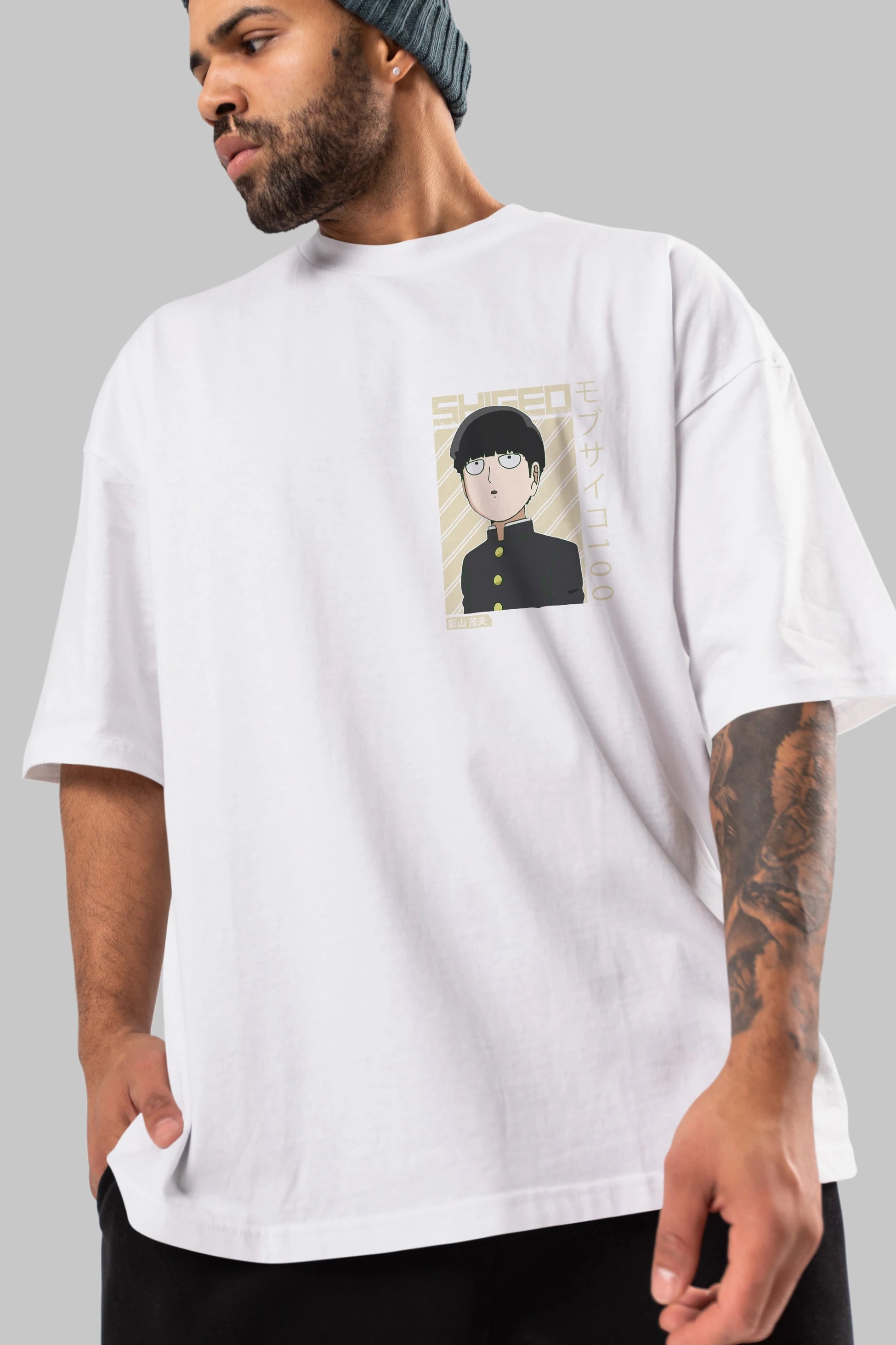 Shigeo Kageyama 2 Ön Sol Baskılı Oversize t-shirt Erkek Kadın Unisex %100 Pamuk Bisiklet Yaka tişort