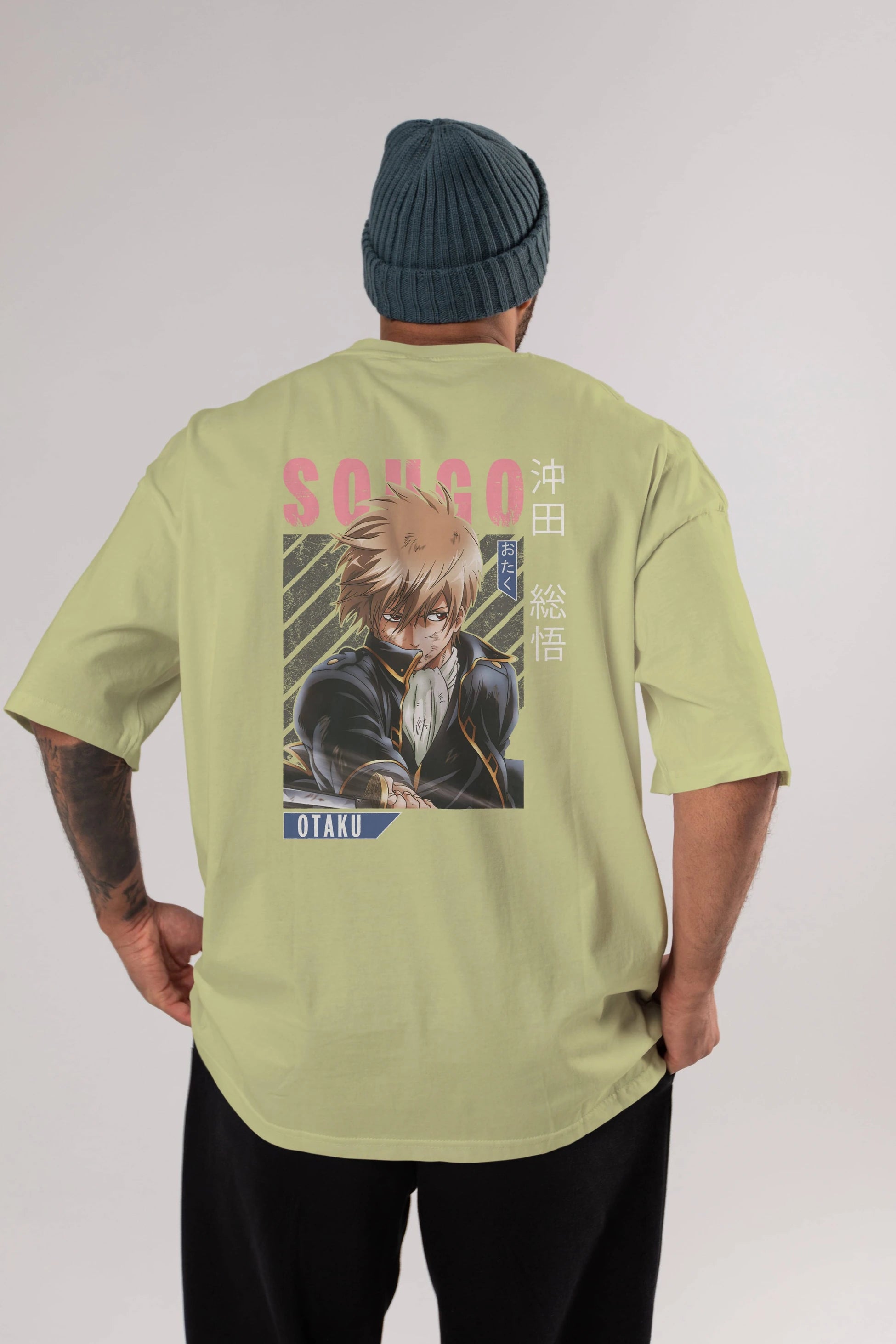 Sougo Okita GINTAMA Anime Arka Baskılı Oversize t-shirt Erkek Kadın Unisex