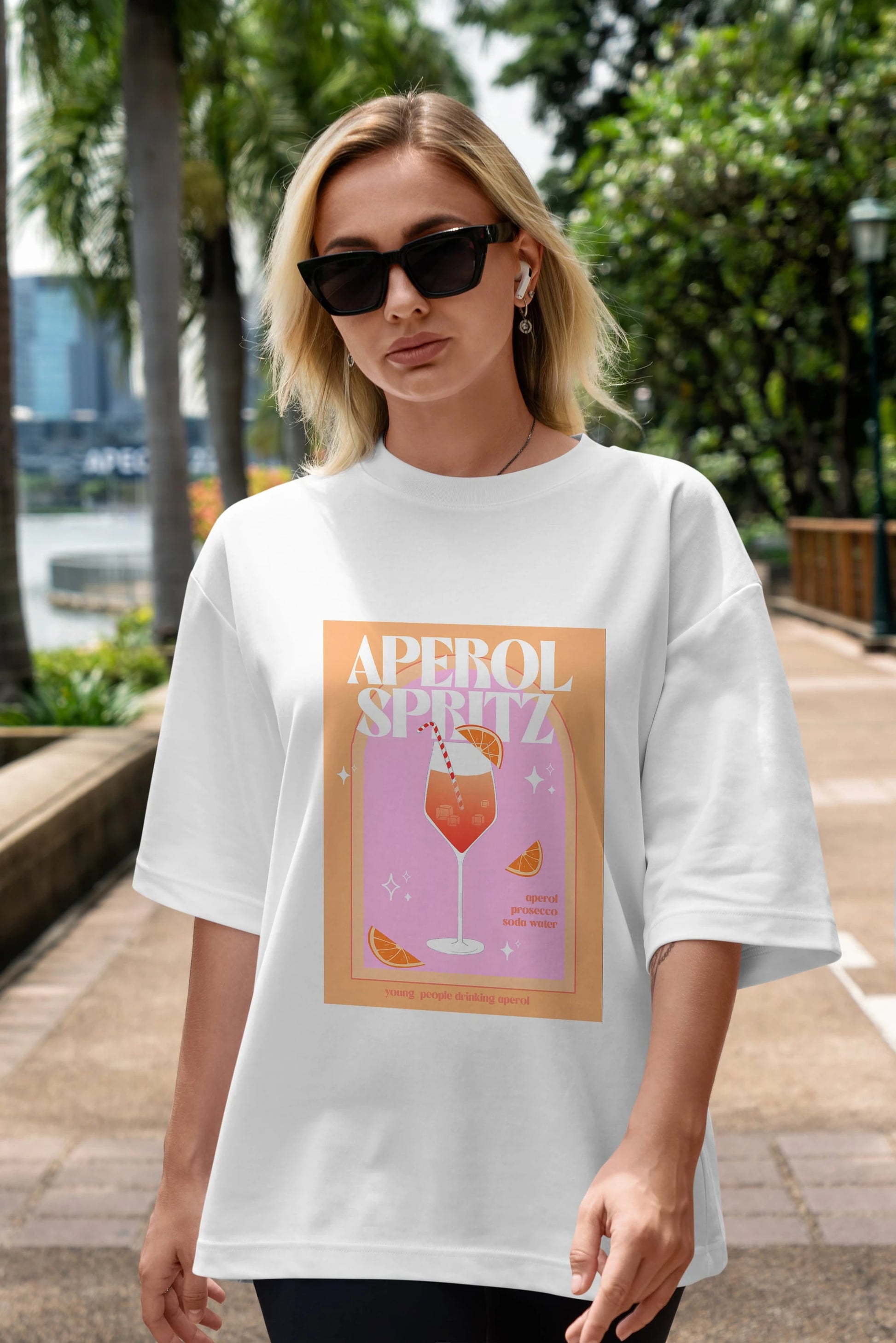 Aperol Spritz 2 Ön Baskılı Oversize t-shirt Erkek Kadın Unisex %100 Pamuk Bisiklet Yaka tişort