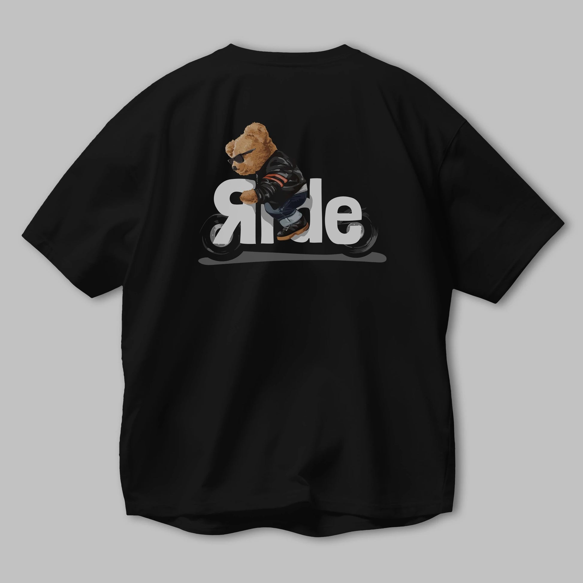 Teddy Bear Ride Arka Baskılı Oversize t-shirt Erkek Kadın Unisex %100 Pamuk