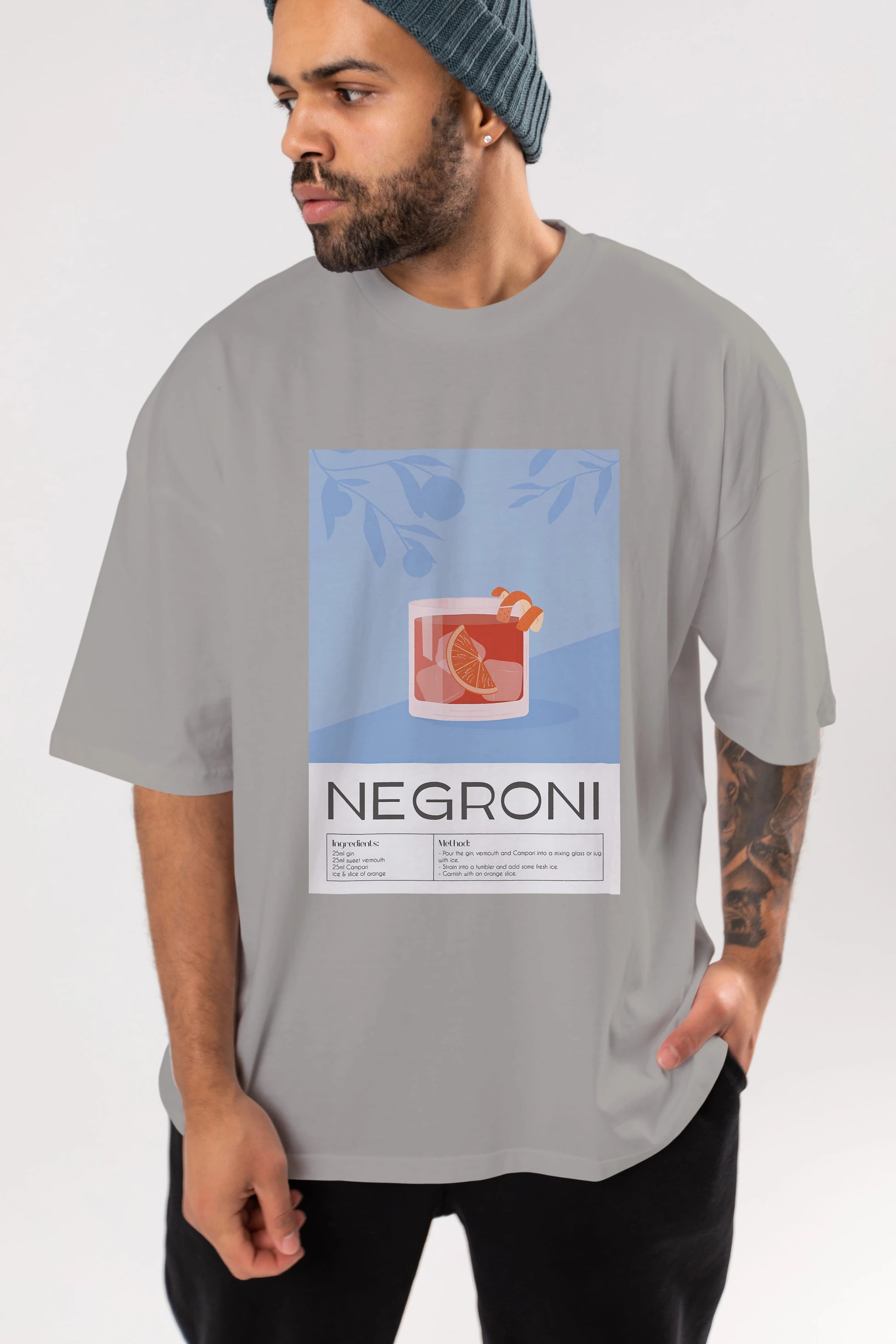 Negroni Ön Baskılı Oversize t-shirt Erkek Kadın Unisex %100 Pamuk Bisiklet Yaka tişort