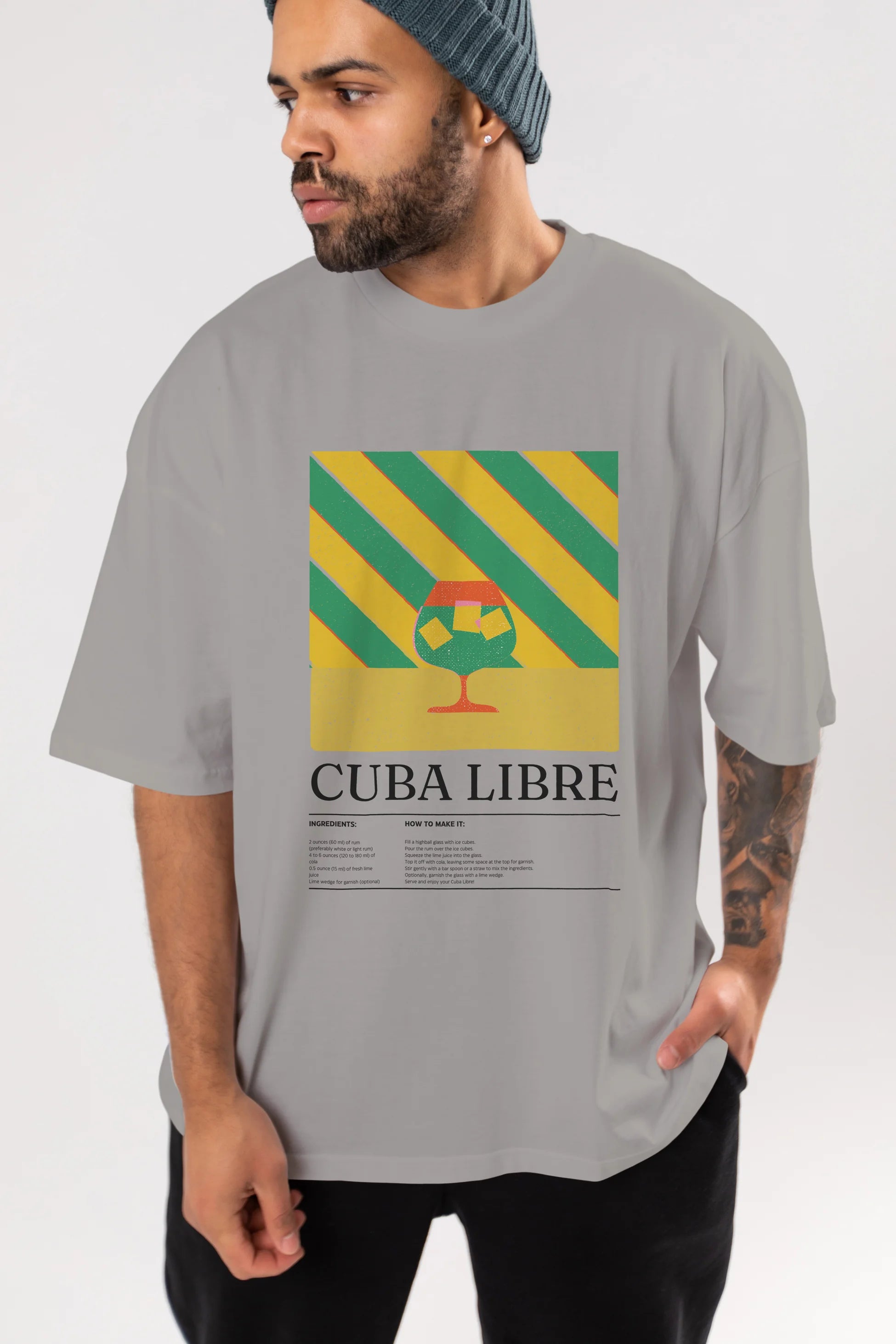 Cuba Libre Kokteyl Ön Baskılı Oversize t-shirt Erkek Kadın %100 Pamuk Bisiklet Yaka tişort