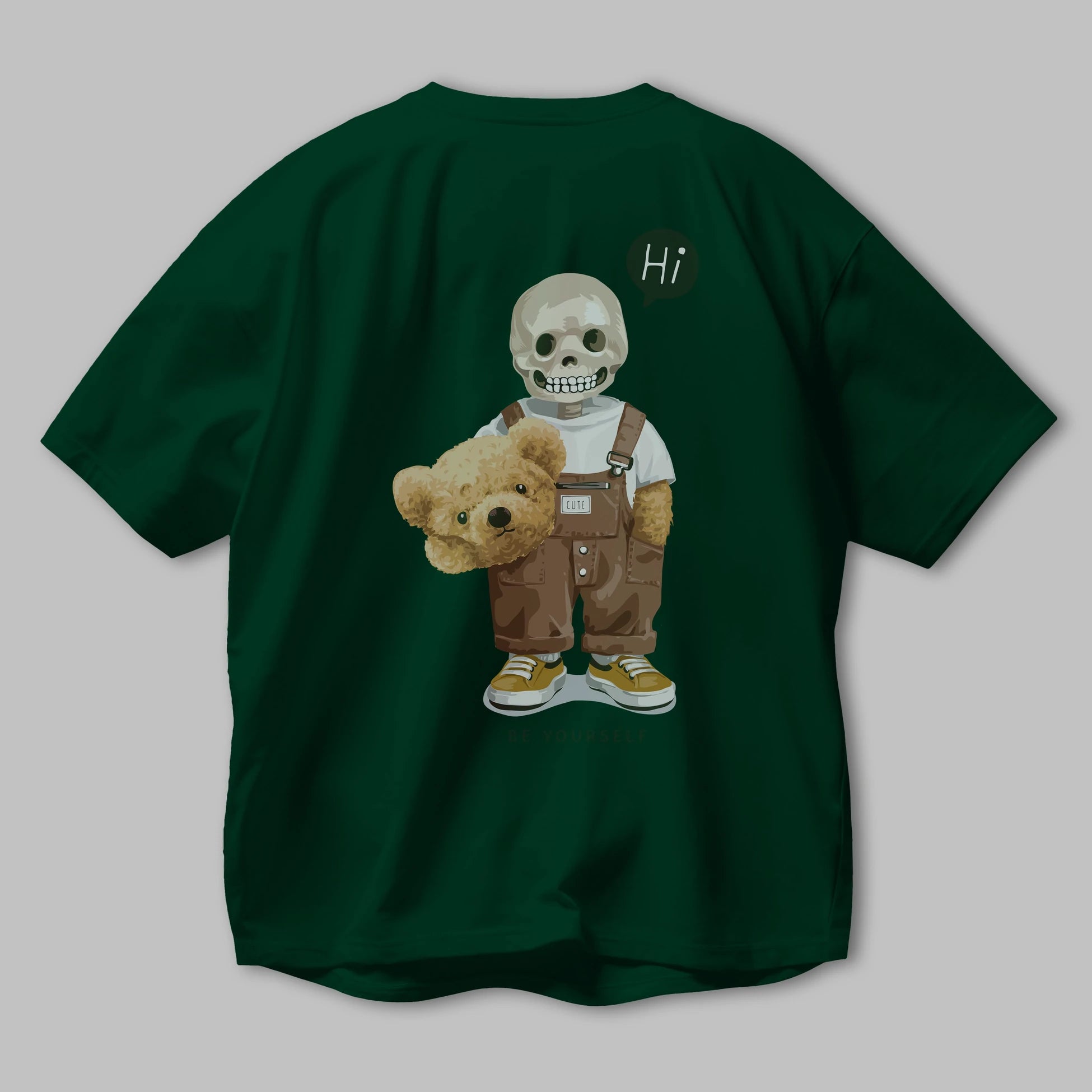 Teddy Bear hi Arka Baskılı Oversize t-shirt Erkek Kadın Unisex %100 Pamuk