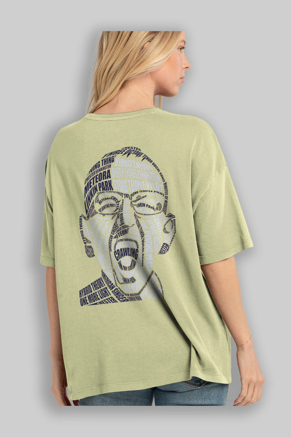 Chester Bennington Calligram Arka Baskılı Oversize t-shirt %100 pamuk Erkek Kadın Unisex