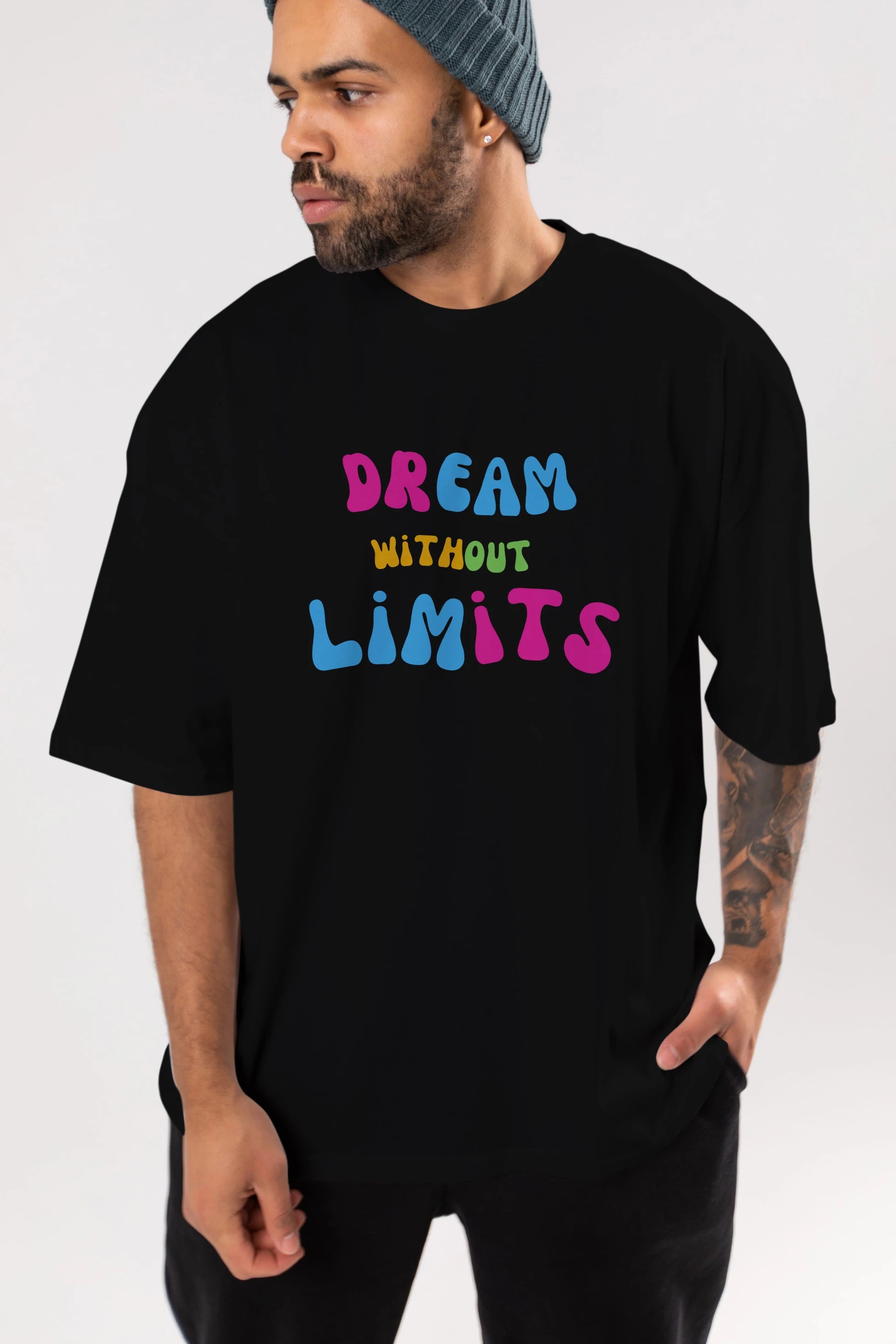 Dream Without Limits Yazılı Ön Baskılı Oversize t-shirt Erkek Kadın Unisex