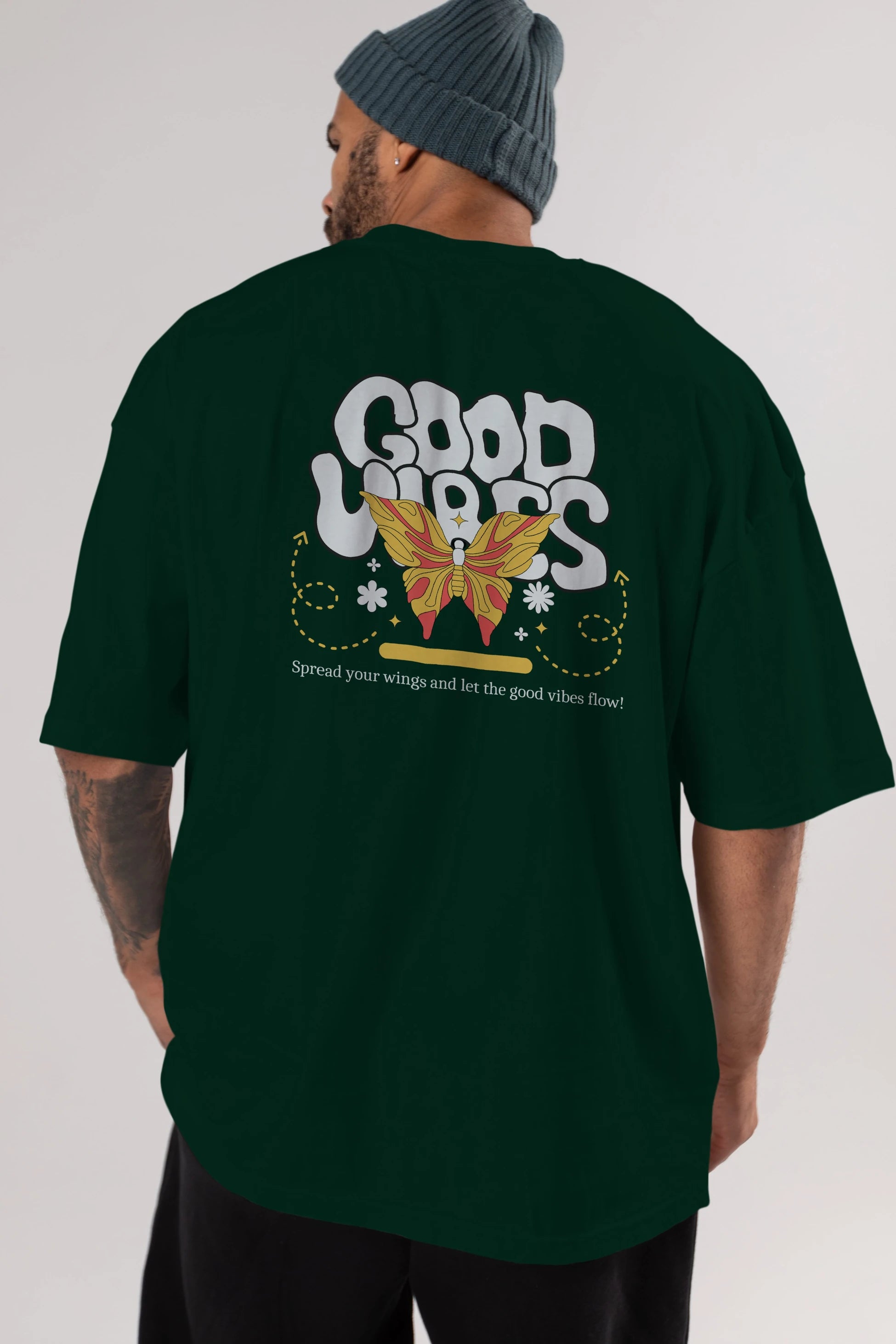 Good Vibes Yazılı 4 Arka Baskılı Oversize t-shirt Erkek Kadın Unisex