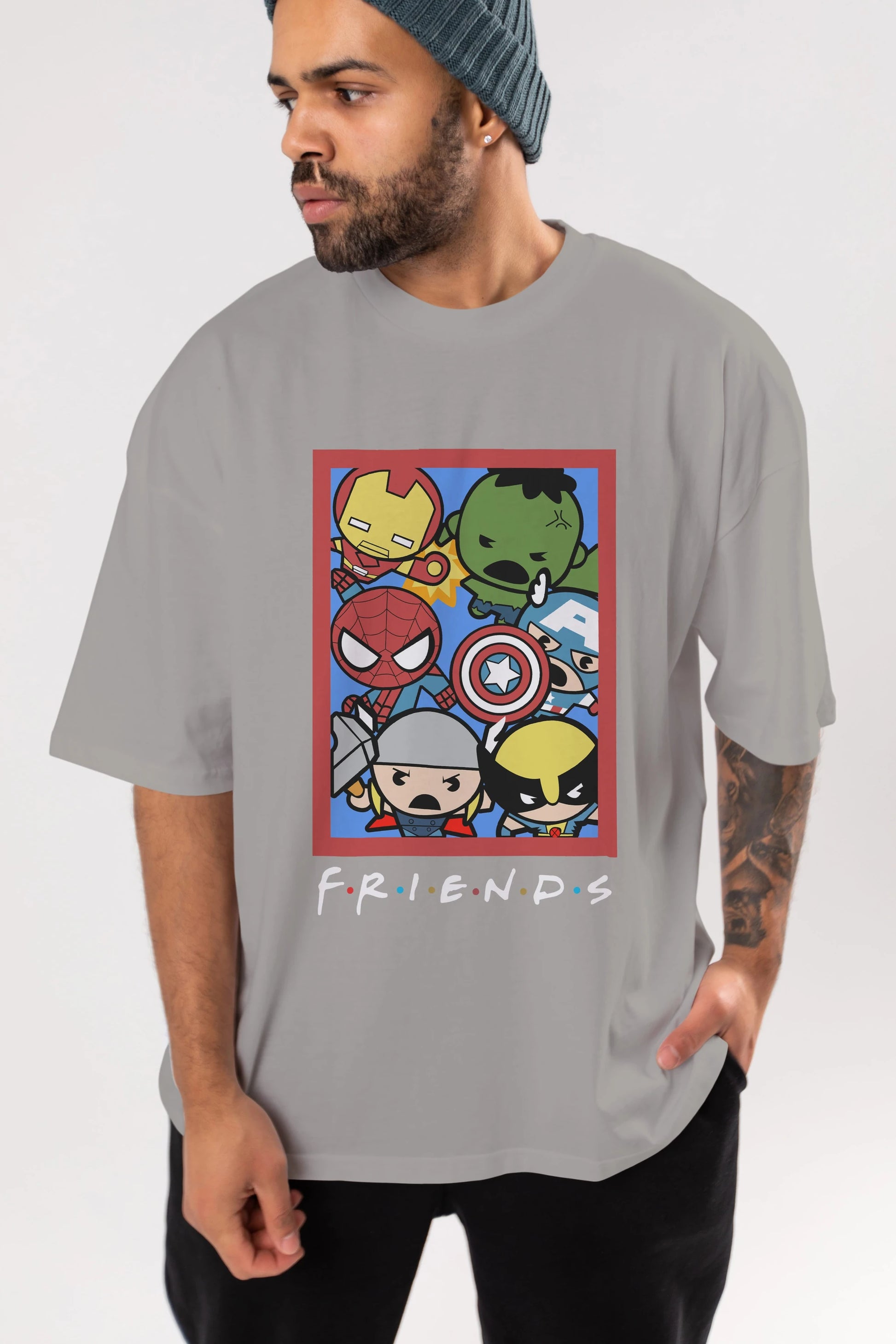Friends Avenger Ön Baskılı Oversize t-shirt Erkek Kadın Unisex %100 Pamuk Bisiklet Yaka tişort