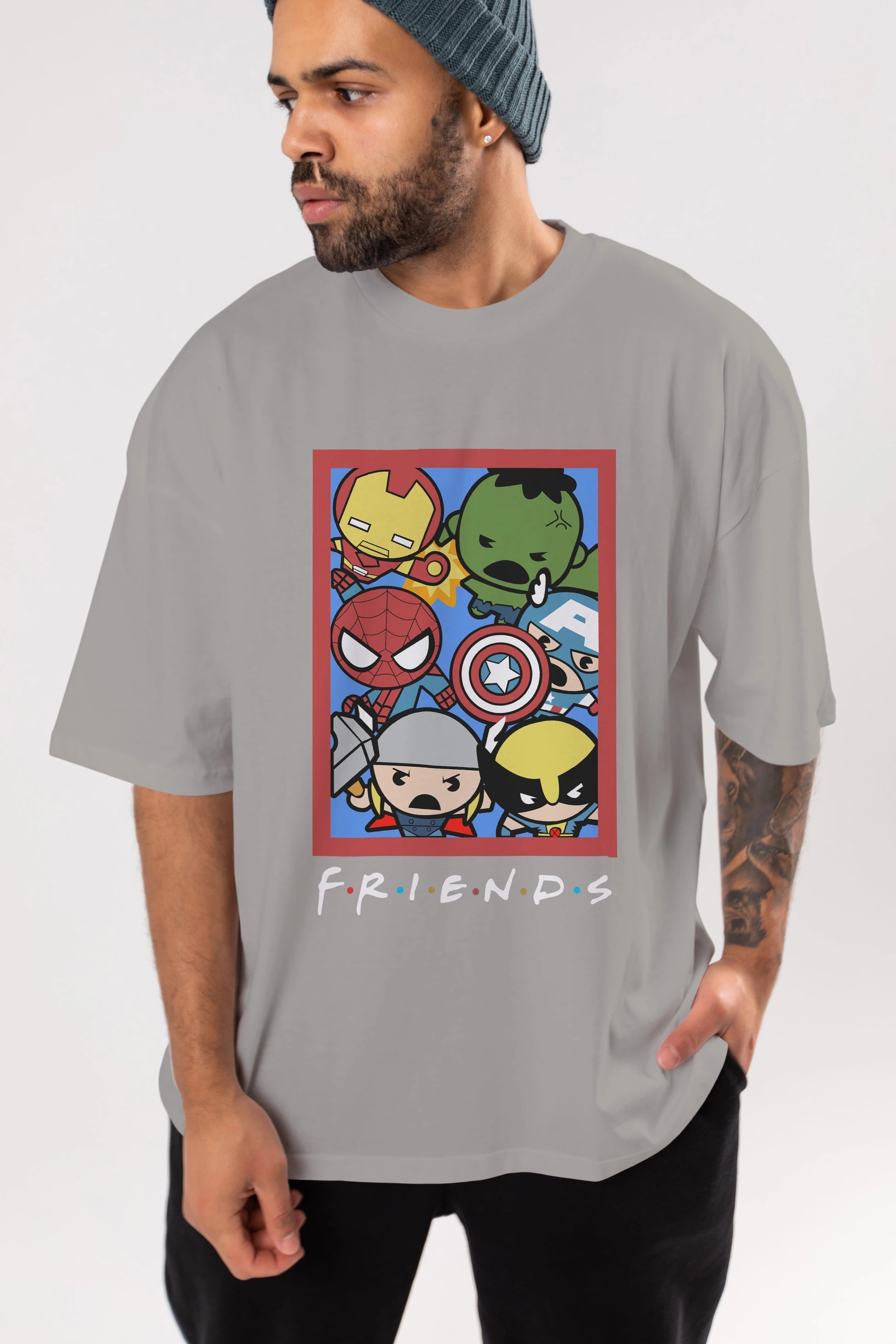 Friends Avenger Ön Baskılı Oversize t-shirt Erkek Kadın Unisex %100 Pamuk Bisiklet Yaka tişort