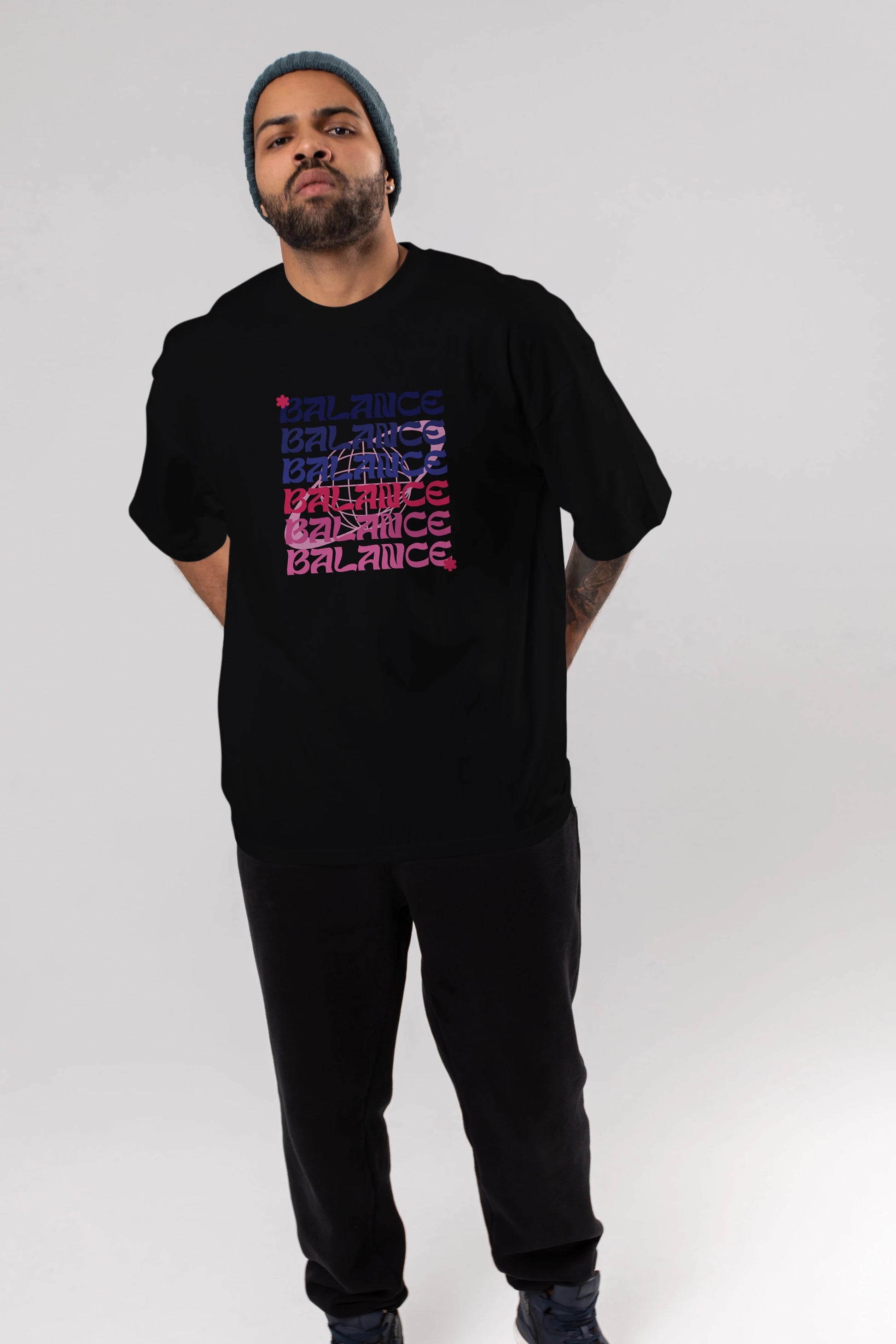 Balance Yazılı Ön Baskılı Oversize t-shirt Erkek Kadın Unisex