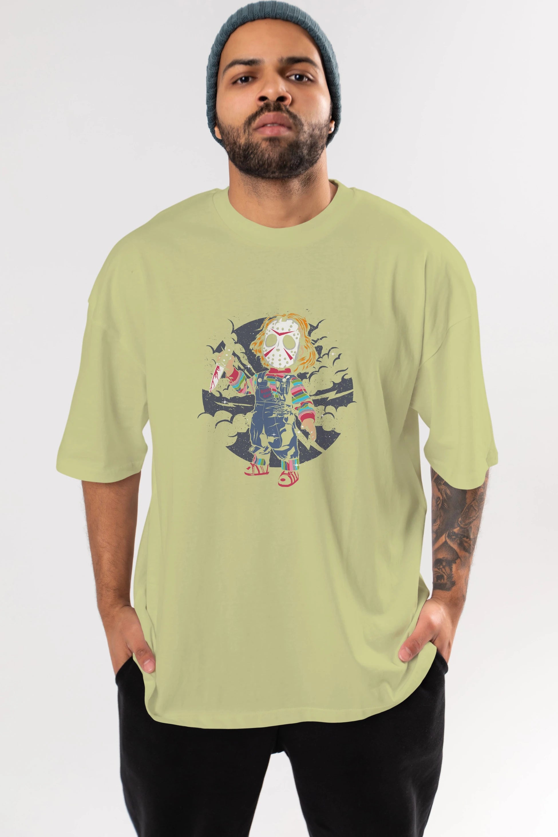Chucky Ön Baskılı Oversize t-shirt Erkek Kadın Unisex %100 Pamuk tişort