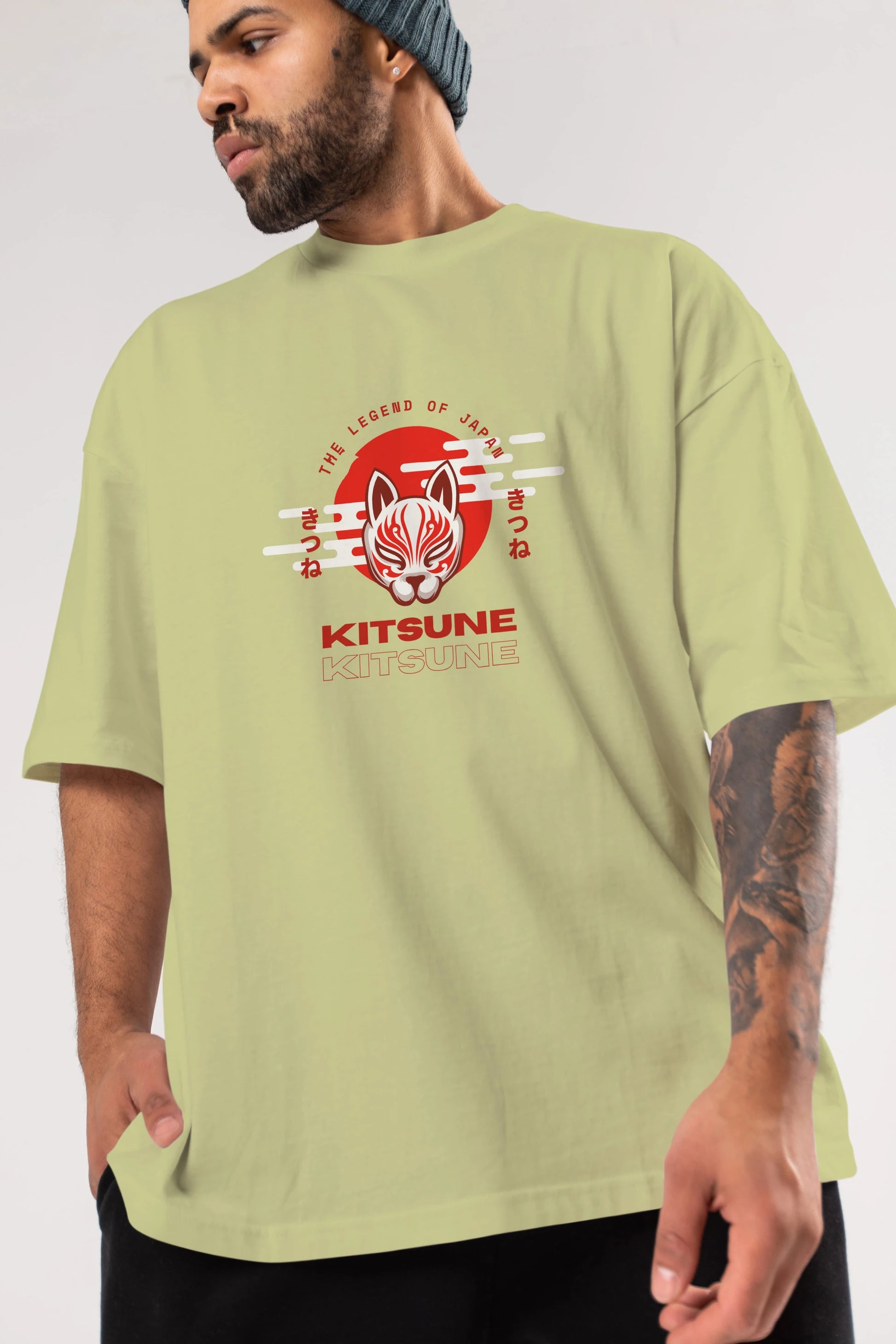 Kitsune Mask Ön Baskılı Oversize t-shirt Erkek Kadın Unisex