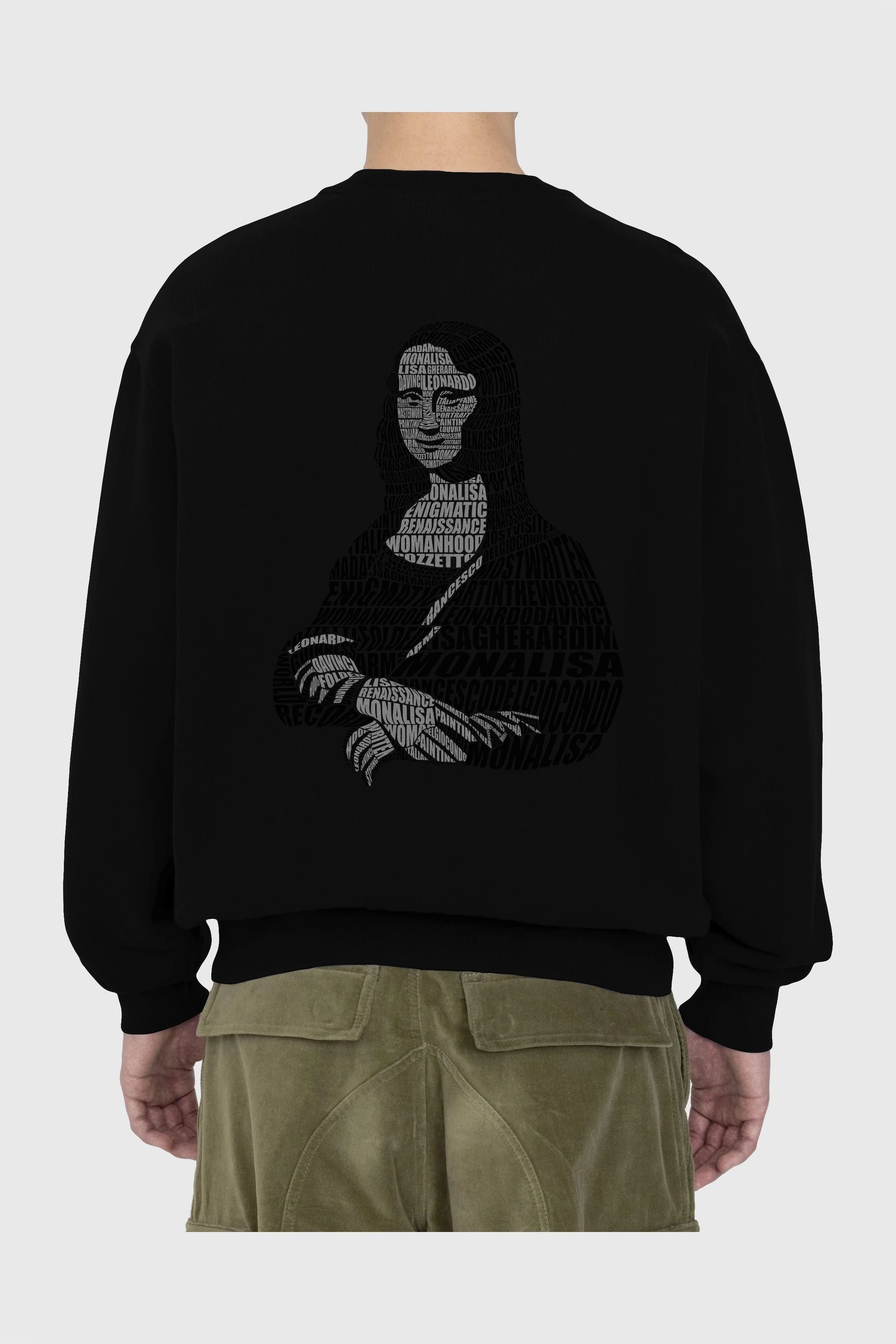 Mona Lisa Calligram Arka Baskılı Oversize Sweatshirt Erkek Kadın Unisex