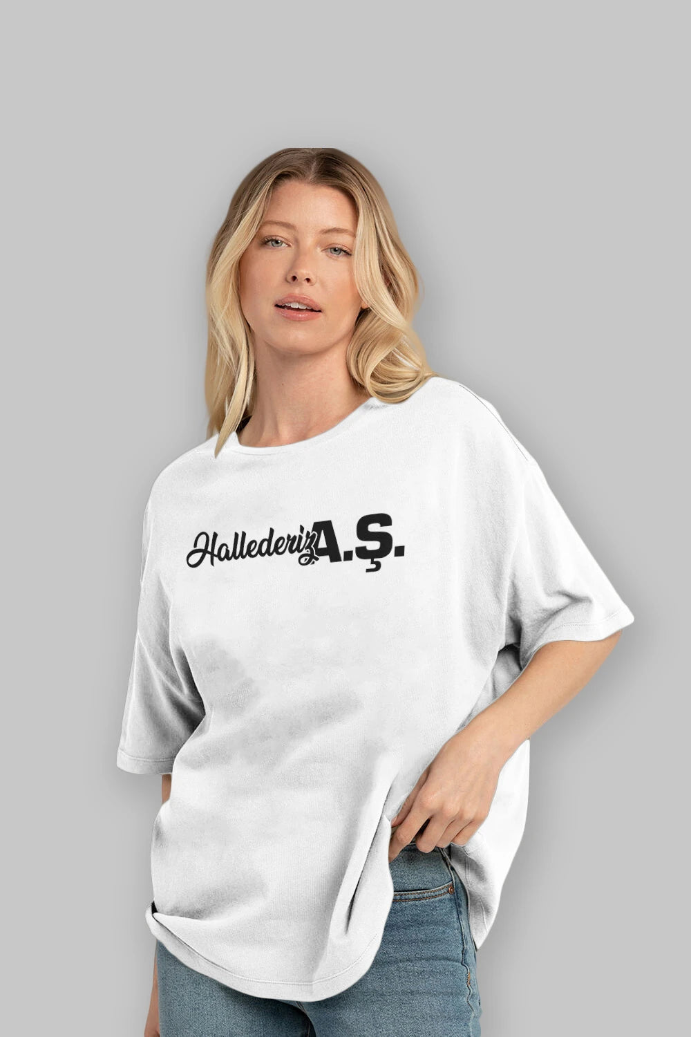 Hallederiz A.Ş Ön Baskılı Oversize t-shirt %100 pamuk Erkek Kadın Unisex