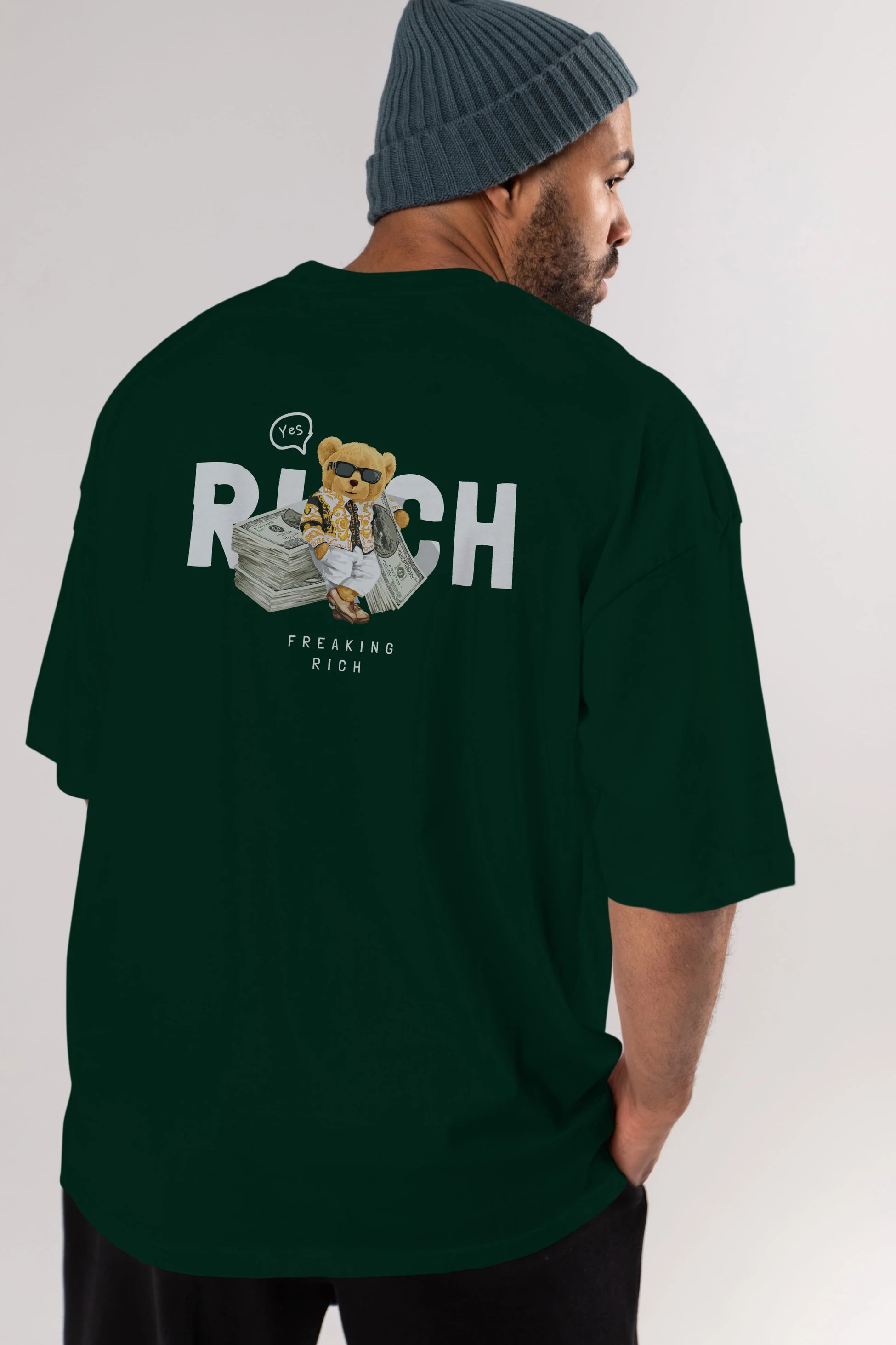 Teddy Bear Freakıng Rich Arka Baskılı Oversize t-shirt Erkek Kadın Unisex %100 Pamuk