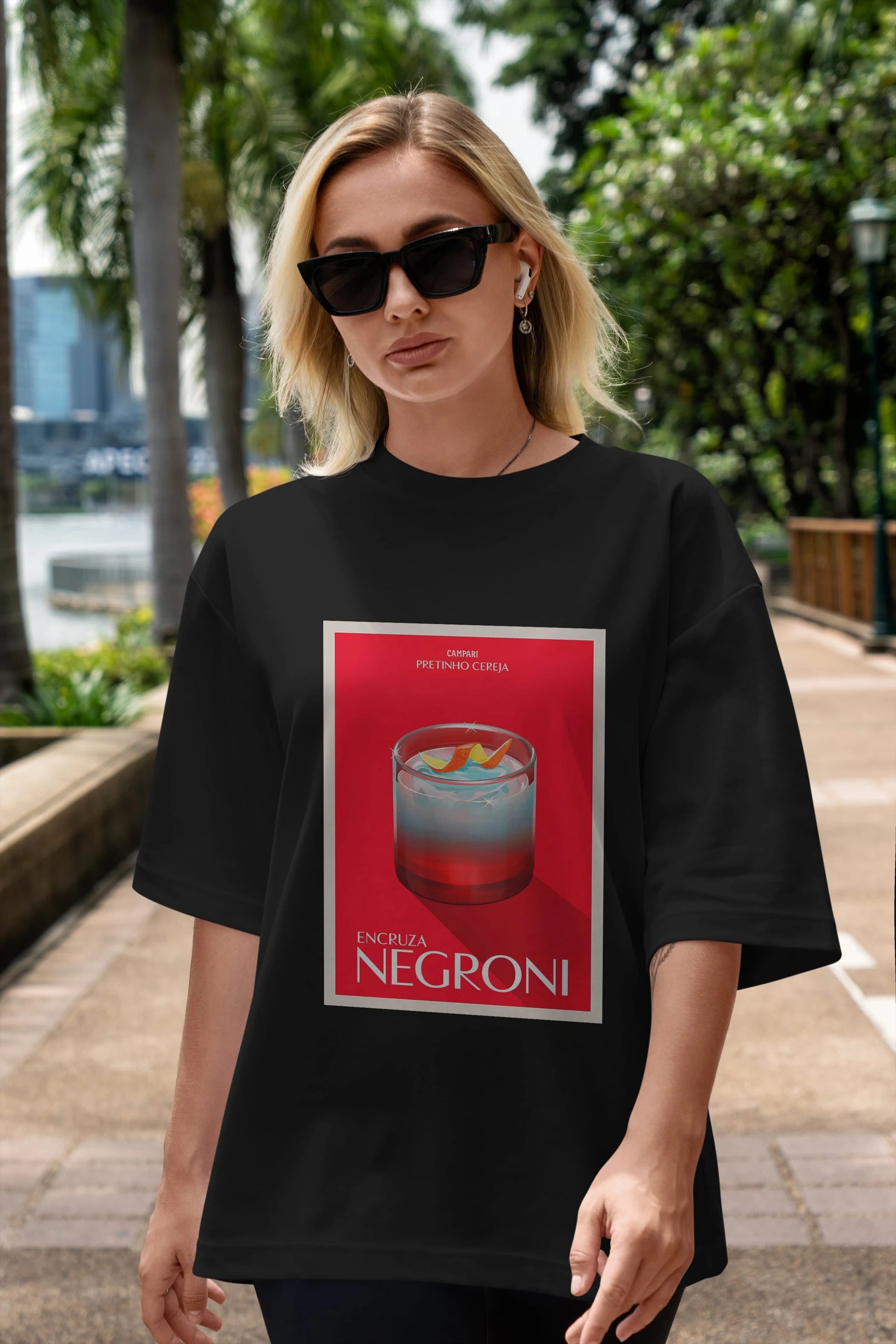Encruza Negroni Ön Baskılı Oversize t-shirt Erkek Kadın Unisex %100 Pamuk Bisiklet Yaka tişort