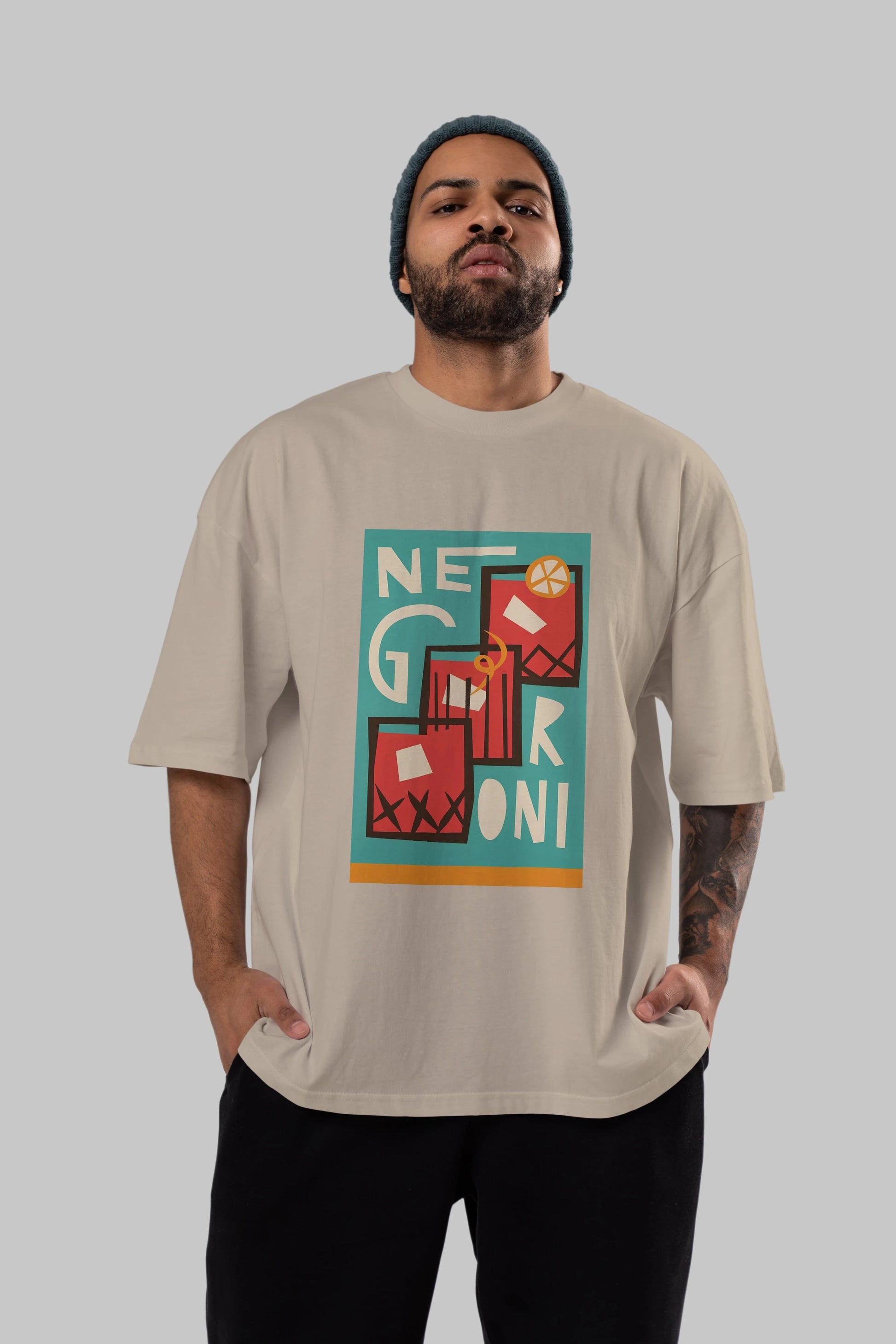 Negroni 3 Ön Baskılı Oversize t-shirt Erkek Kadın Unisex %100 Pamuk Bisiklet Yaka tişort