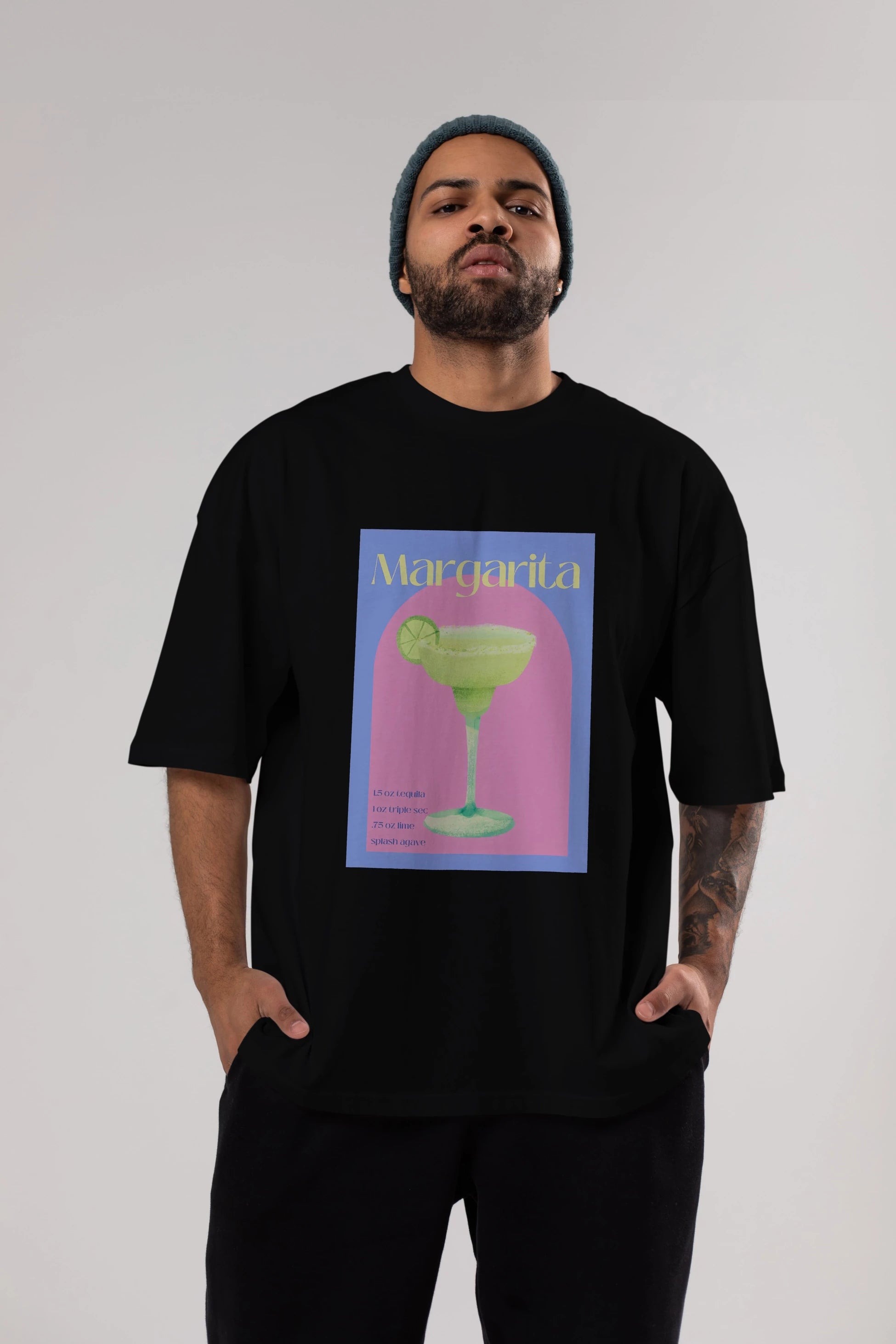 Margarita 6 Ön Baskılı Oversize t-shirt Erkek Kadın Unisex %100 Pamuk Bisiklet Yaka tişort