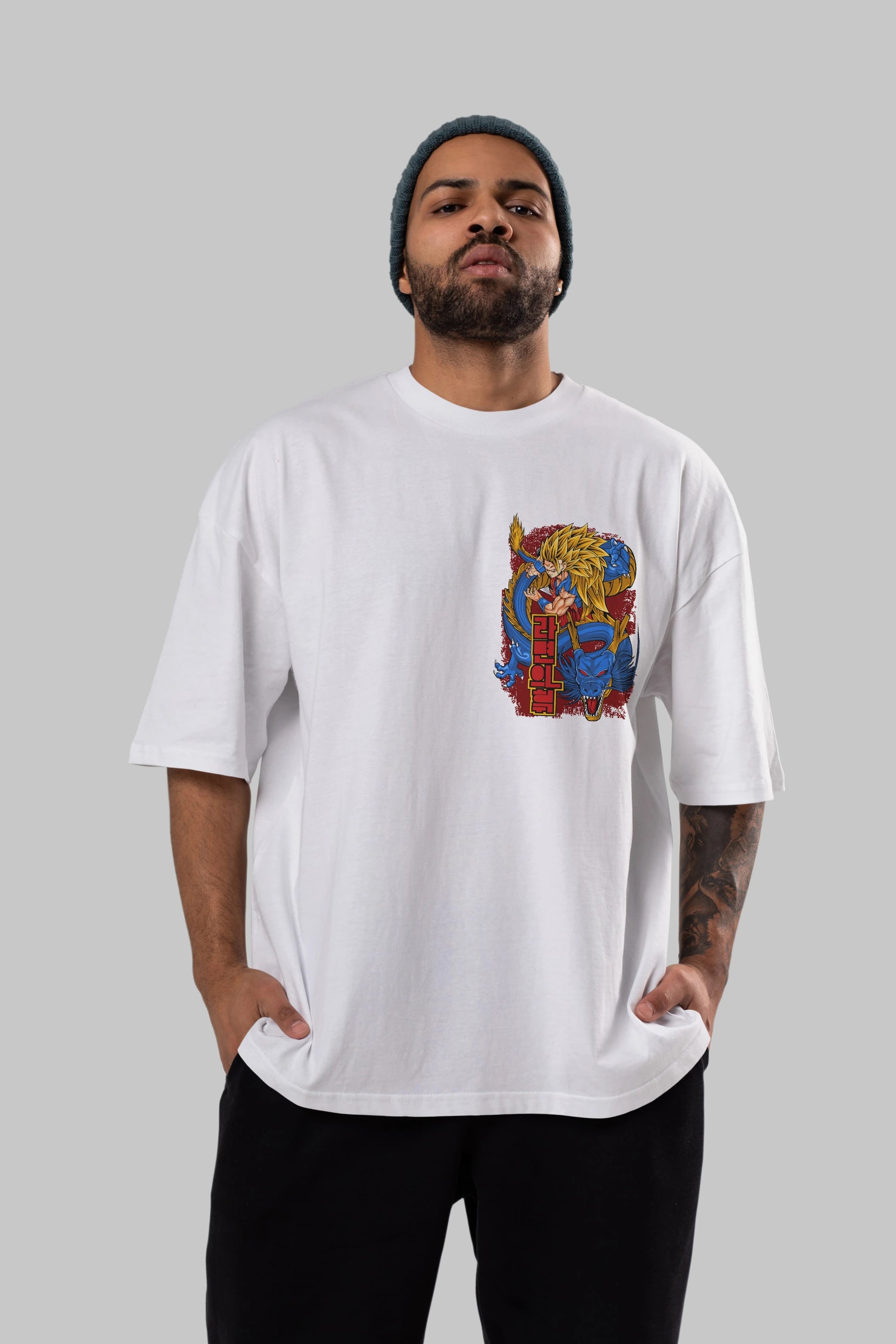 DRAGON BALL Z Ön Sol Baskılı Oversize t-shirt Erkek Kadın Unisex %100 Pamuk Bisiklet Yaka tişort