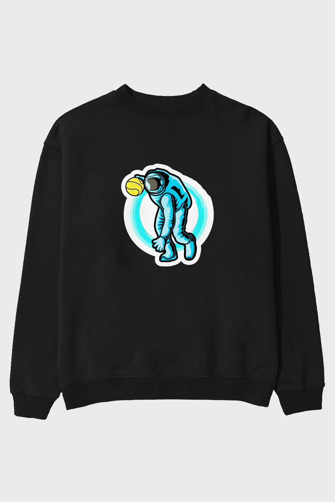 Astronaut Dribble Sticker Ön Baskılı Oversize Sweatshirt Erkek Kadın Unisex