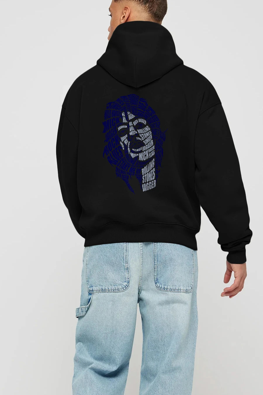 Mick Jagger Calligram Arka Baskılı Hoodie Oversize Kapüşonlu Sweatshirt Erkek Kadın Unisex