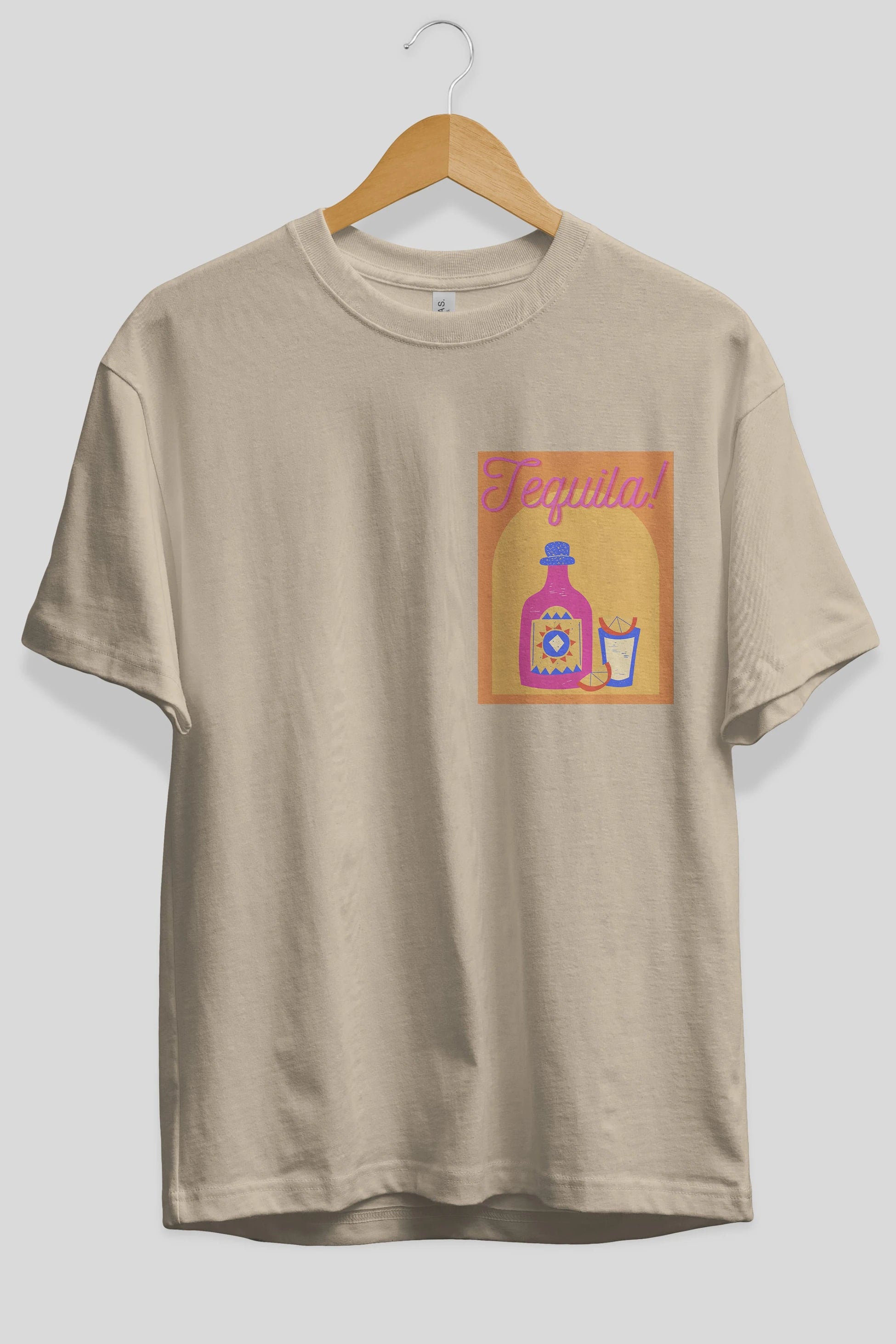 Tequila Ön Sol Baskılı Oversize t-shirt Erkek Kadın Unisex %100 Pamuk Bisiklet Yaka tişort