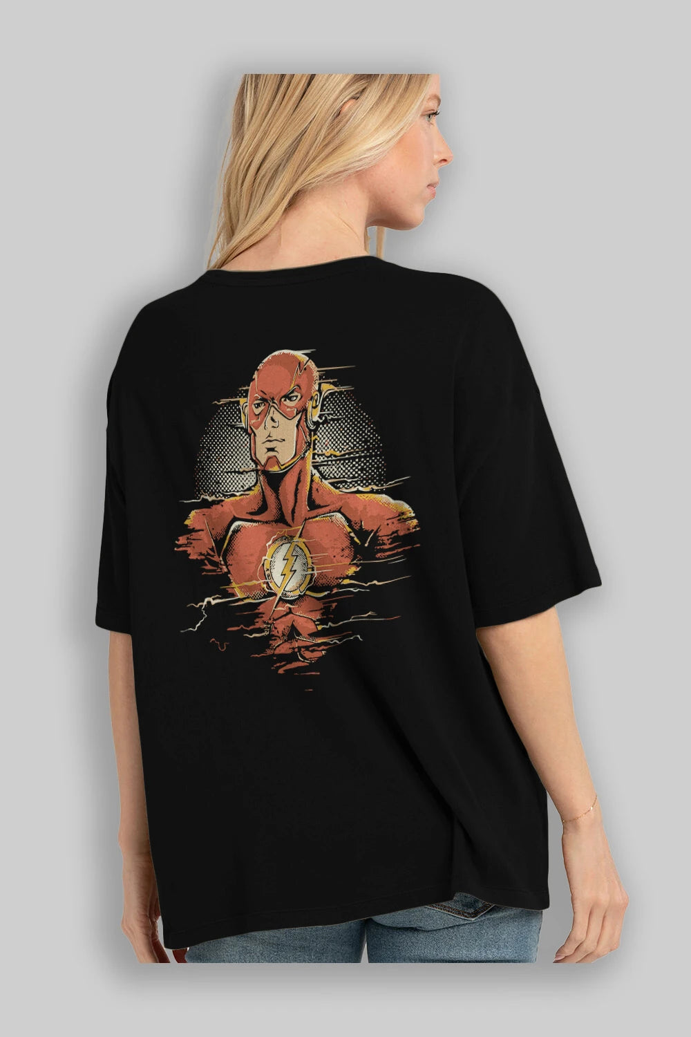 Flash Avengers Arka Baskılı Oversize t-shirt Erkek Kadın Unisex %100 Pamuk Bisiklet Yaka tişort