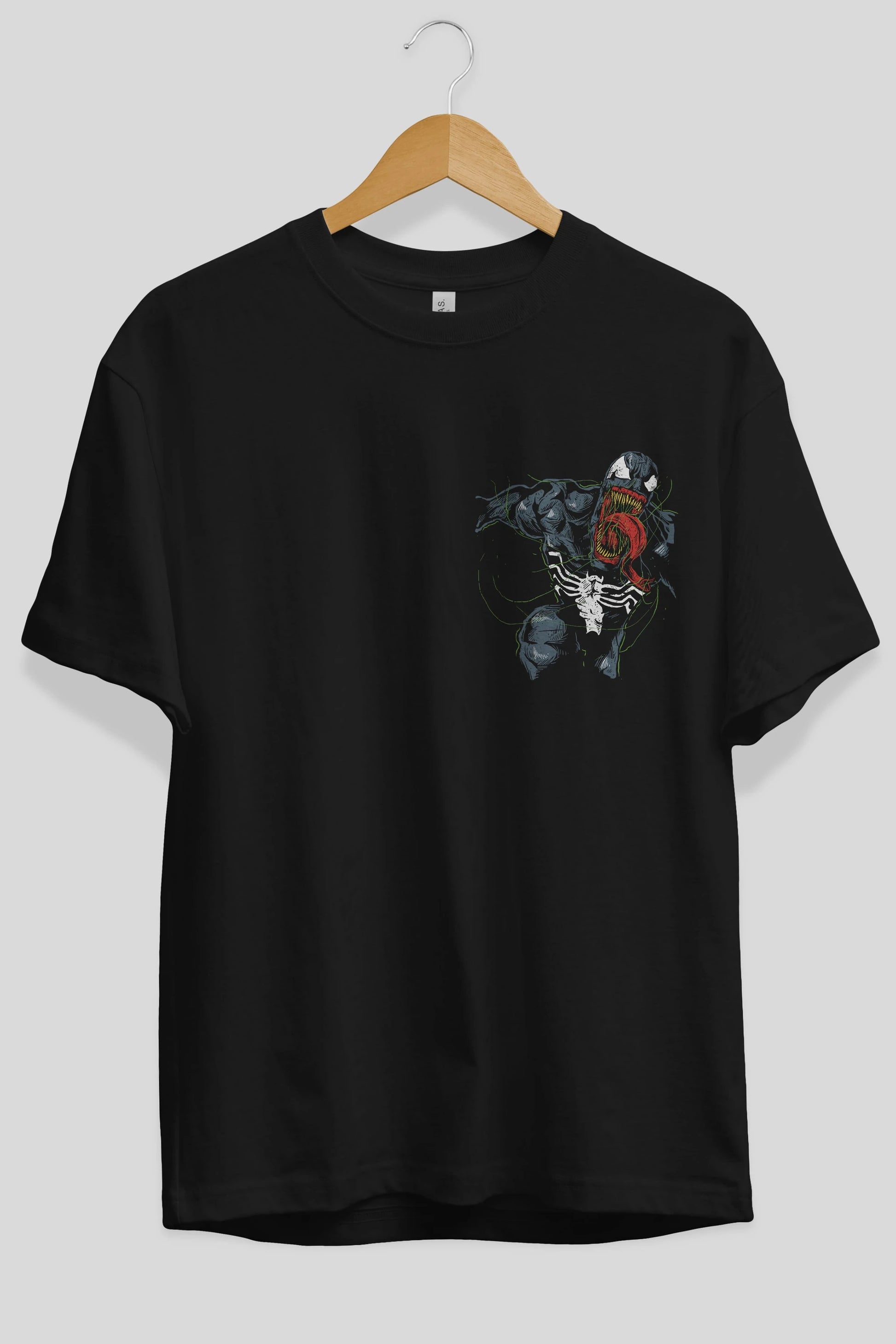 Venom (6) Ön Sol Baskılı Oversize t-shirt Erkek Kadın Unisex %100 Pamuk Bisiklet Yaka tişort