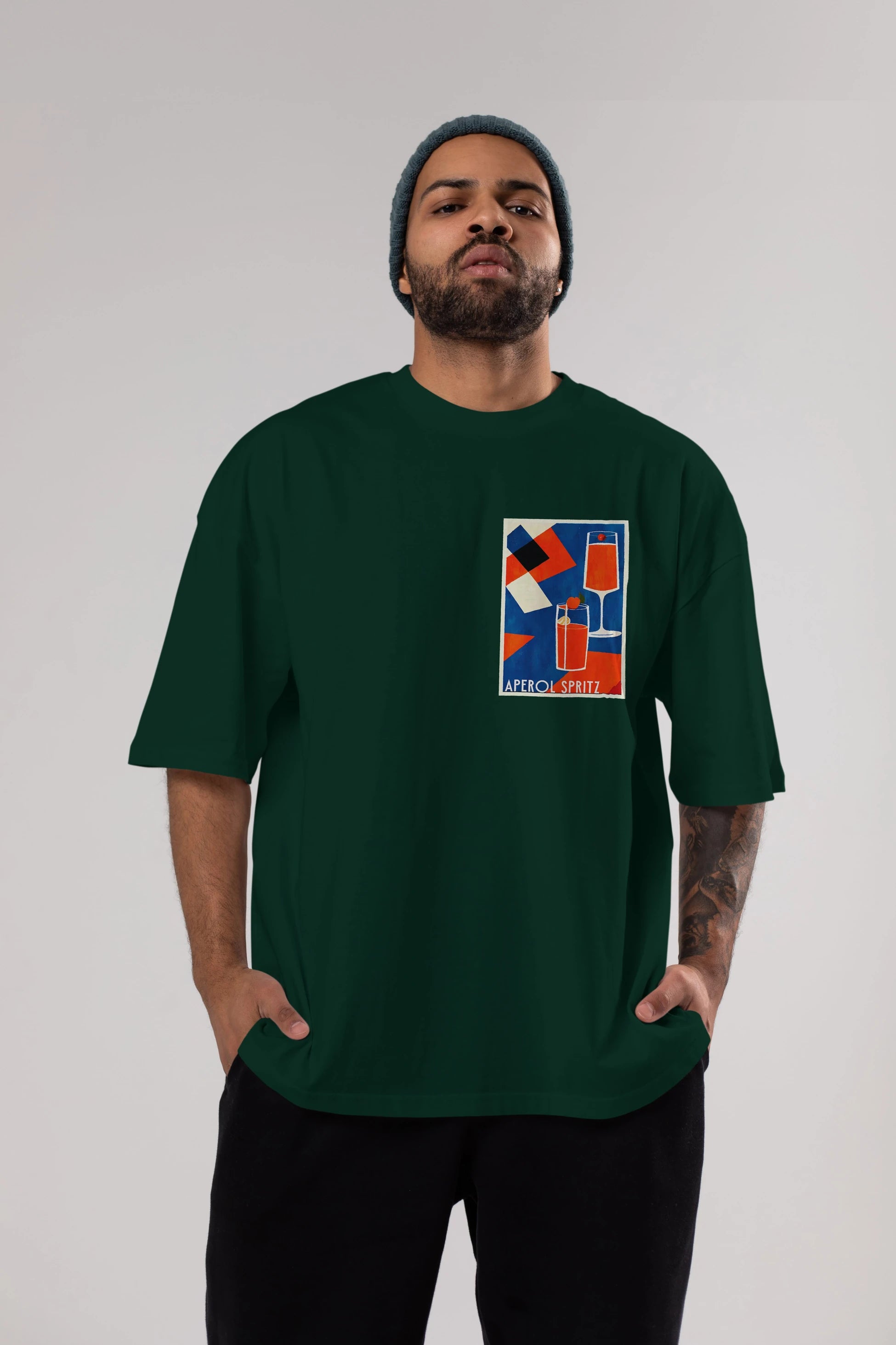 Aperol Spritz 4 Ön Sol Baskılı Oversize t-shirt Erkek Kadın Unisex %100 Pamuk Bisiklet Yaka tişort