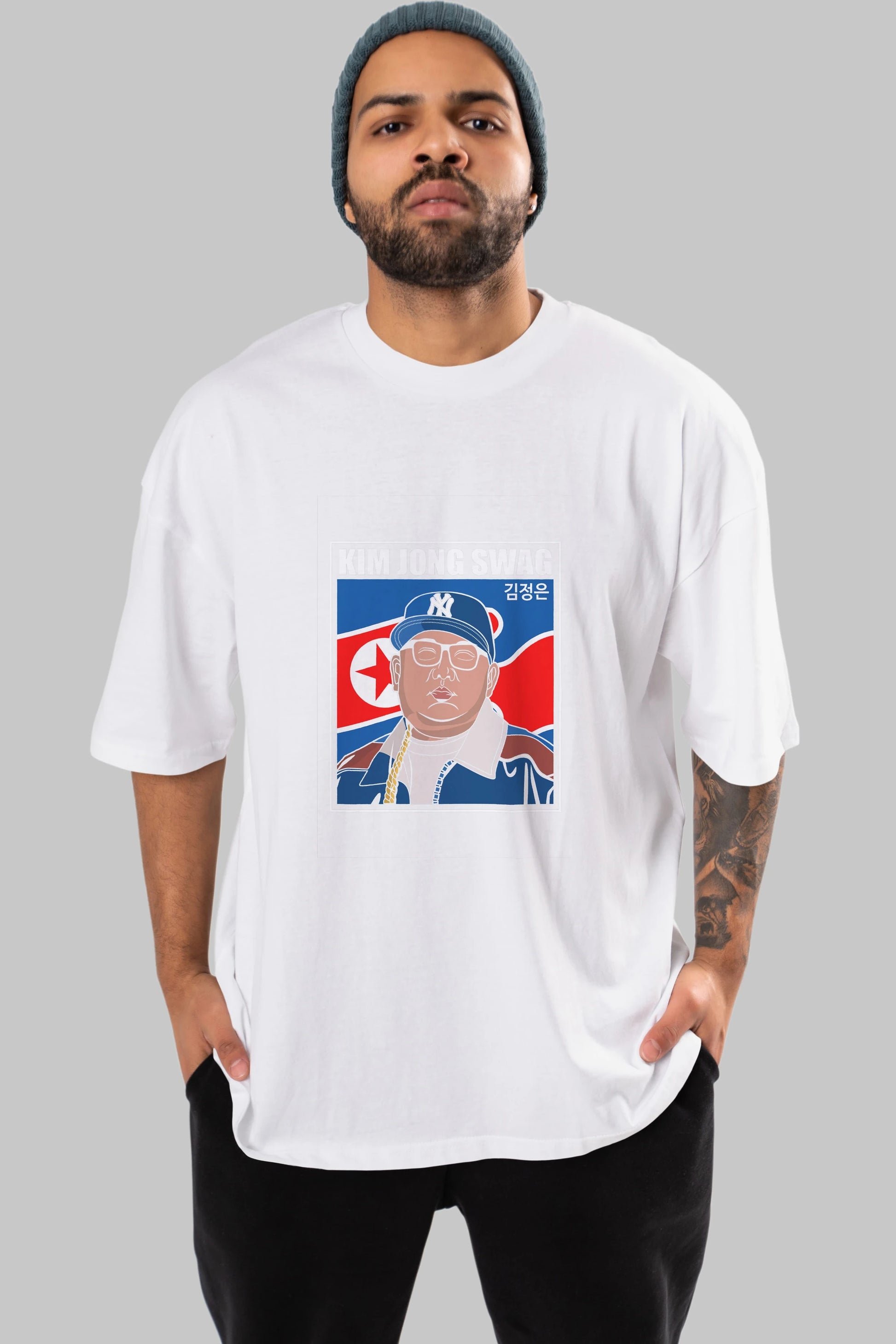 King Jong Swag Ön Baskılı Oversize t-shirt Erkek Kadın Unisex %100 Pamuk tişort