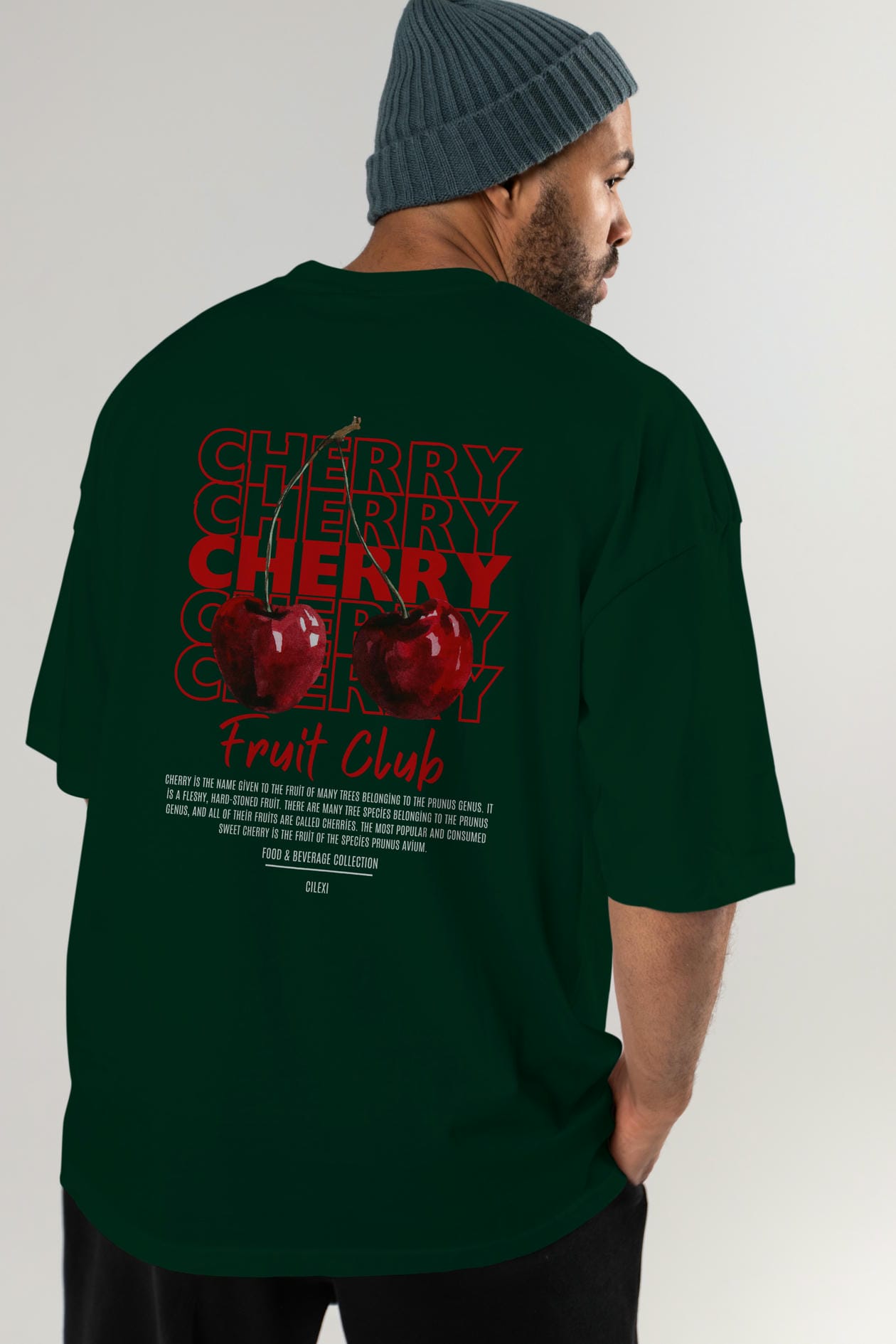 Cherry Arka Baskılı Oversize t-shirt Erkek Kadın Pamuk Bisiklet Yaka tişort