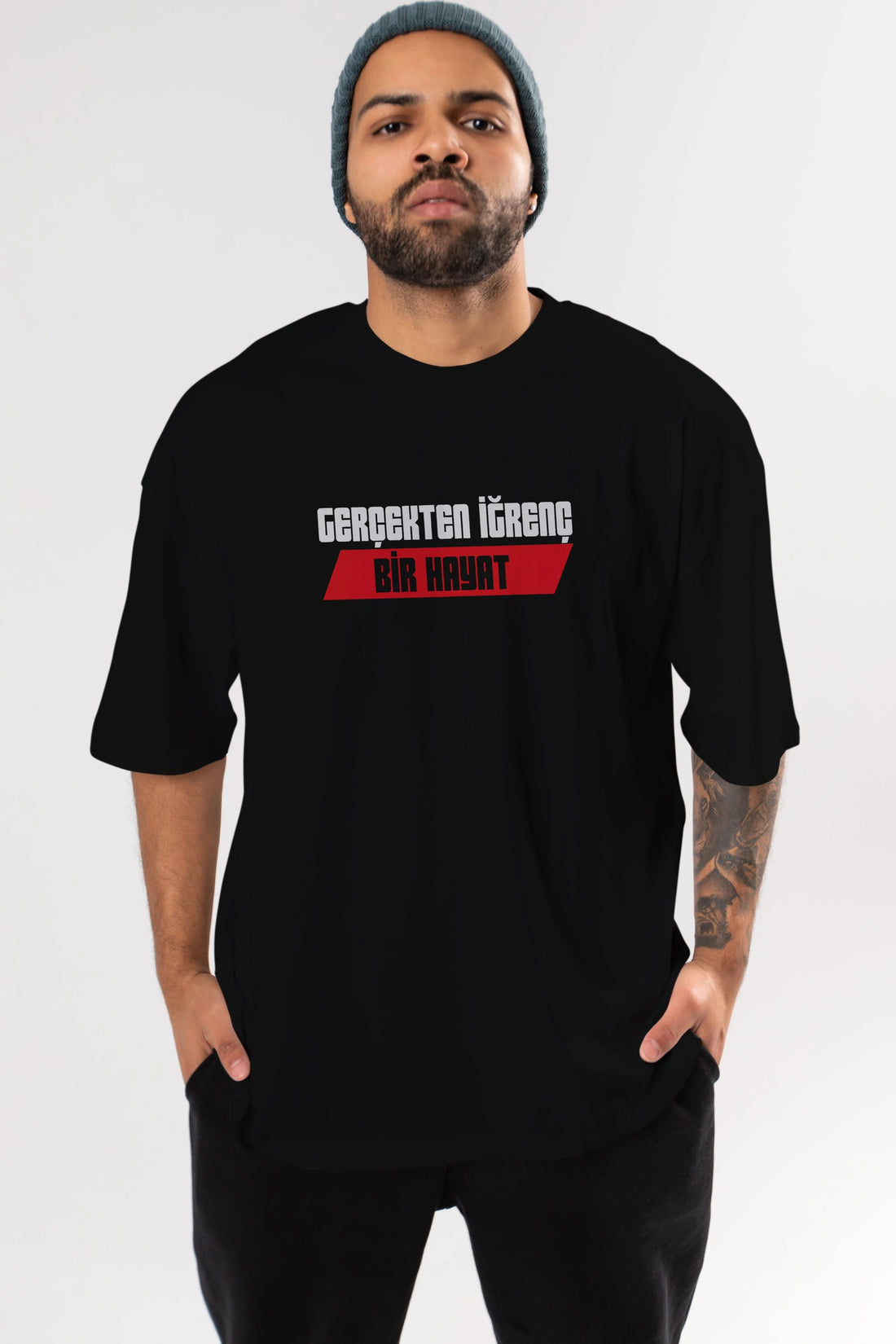 Gerçekte İğrenç Bir Hayat2 Ön Baskılı Oversize t-shirt %100 pamuk Erkek Kadın Unisex