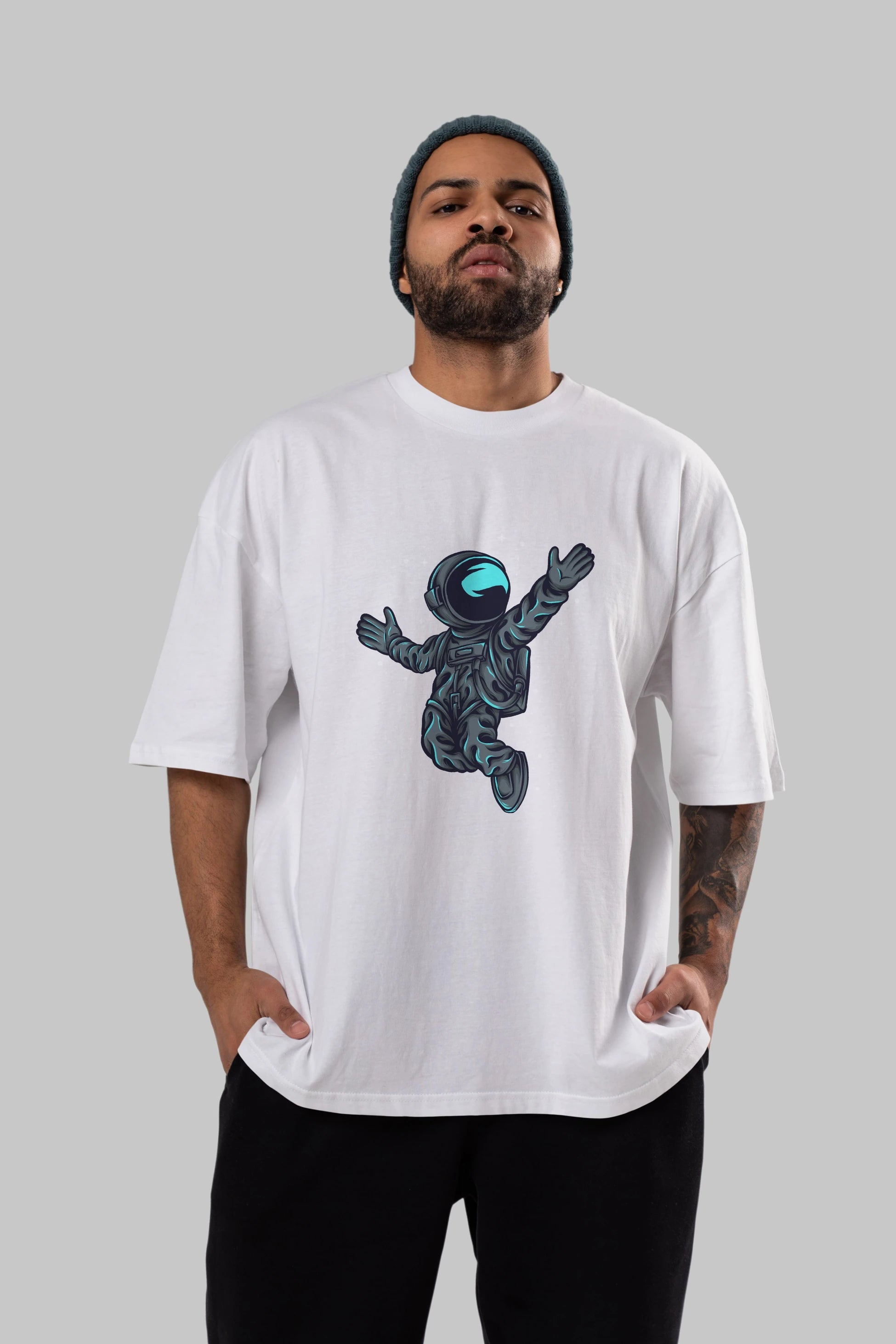 Happy Astronaut Ön Baskılı Oversize t-shirt Erkek Kadın Unisex