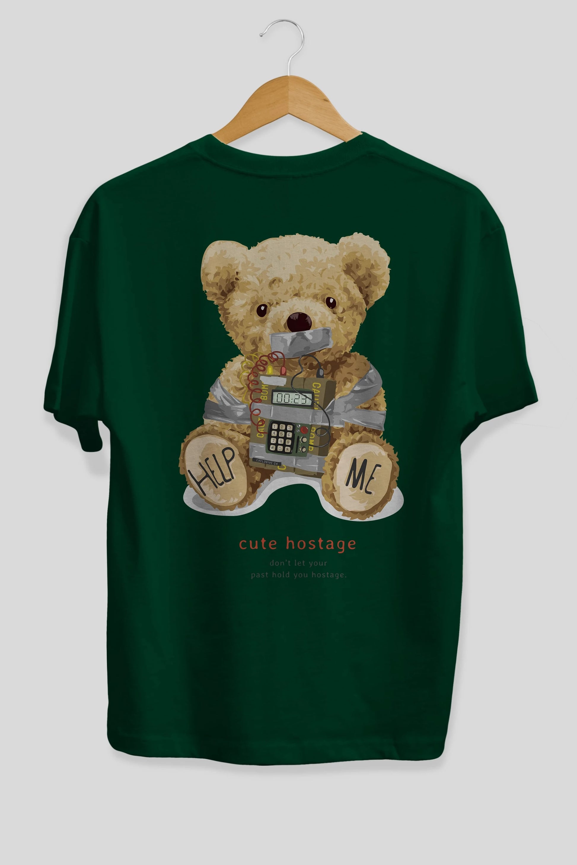 Teddy Bear Help Me Arka Baskılı Oversize t-shirt Erkek Kadın Unisex %100 Pamuk