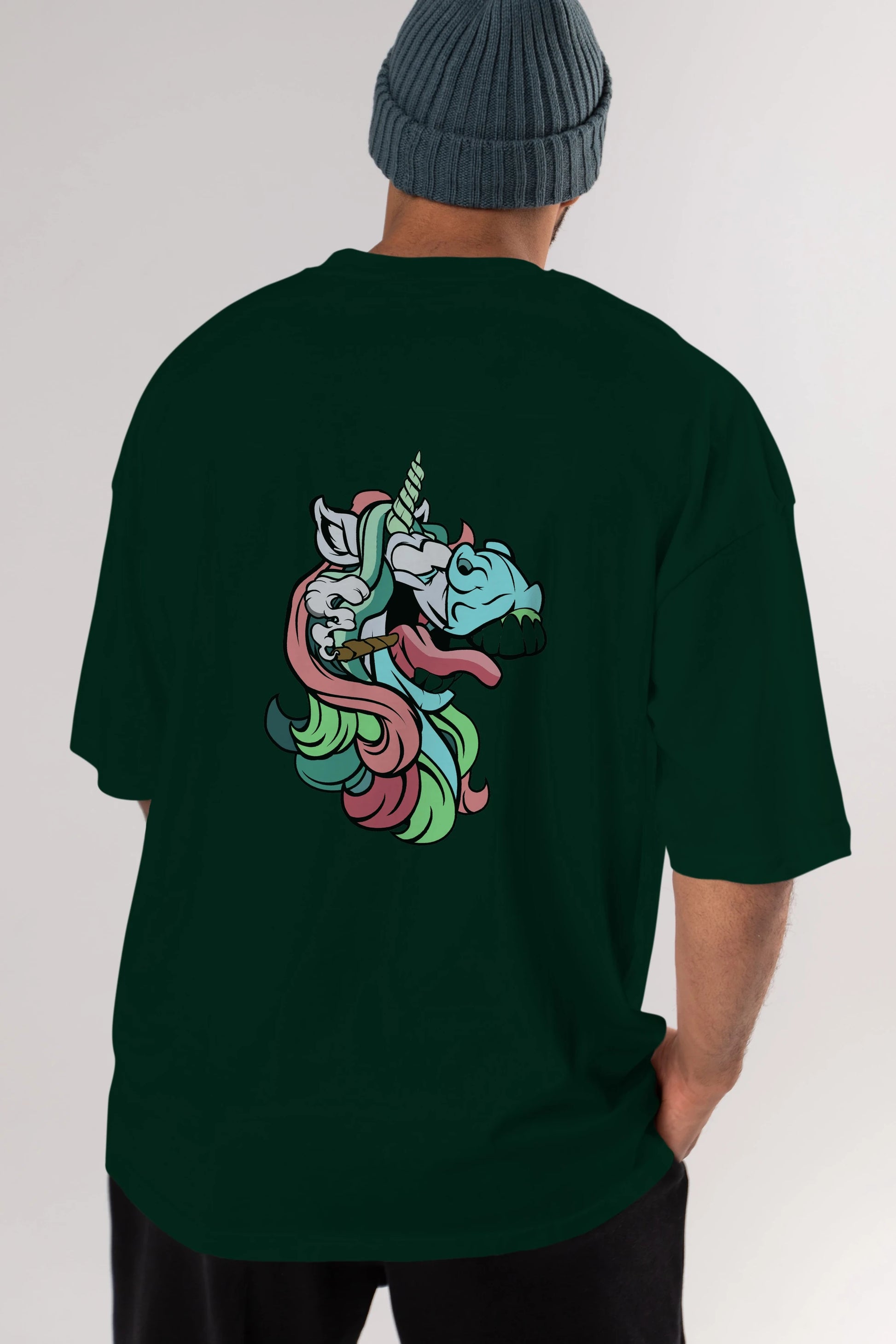 Crazy Unicorn Arka Baskılı Oversize t-shirt Erkek Kadın Unisex %100 Pamuk tişort