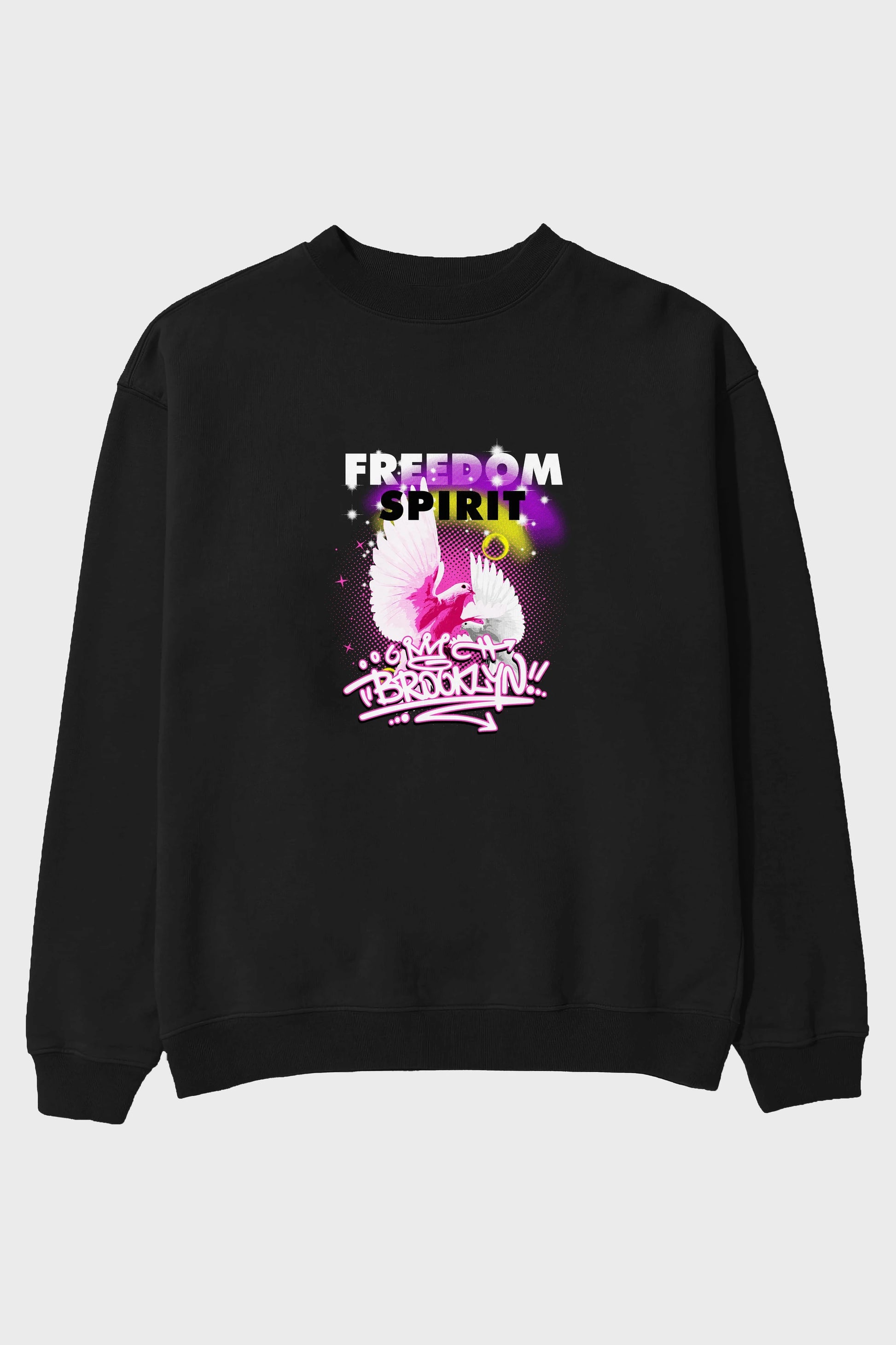 Freedom Spirit Brooklyn Ön Baskılı Oversize Sweatshirt Erkek Kadın Unisex