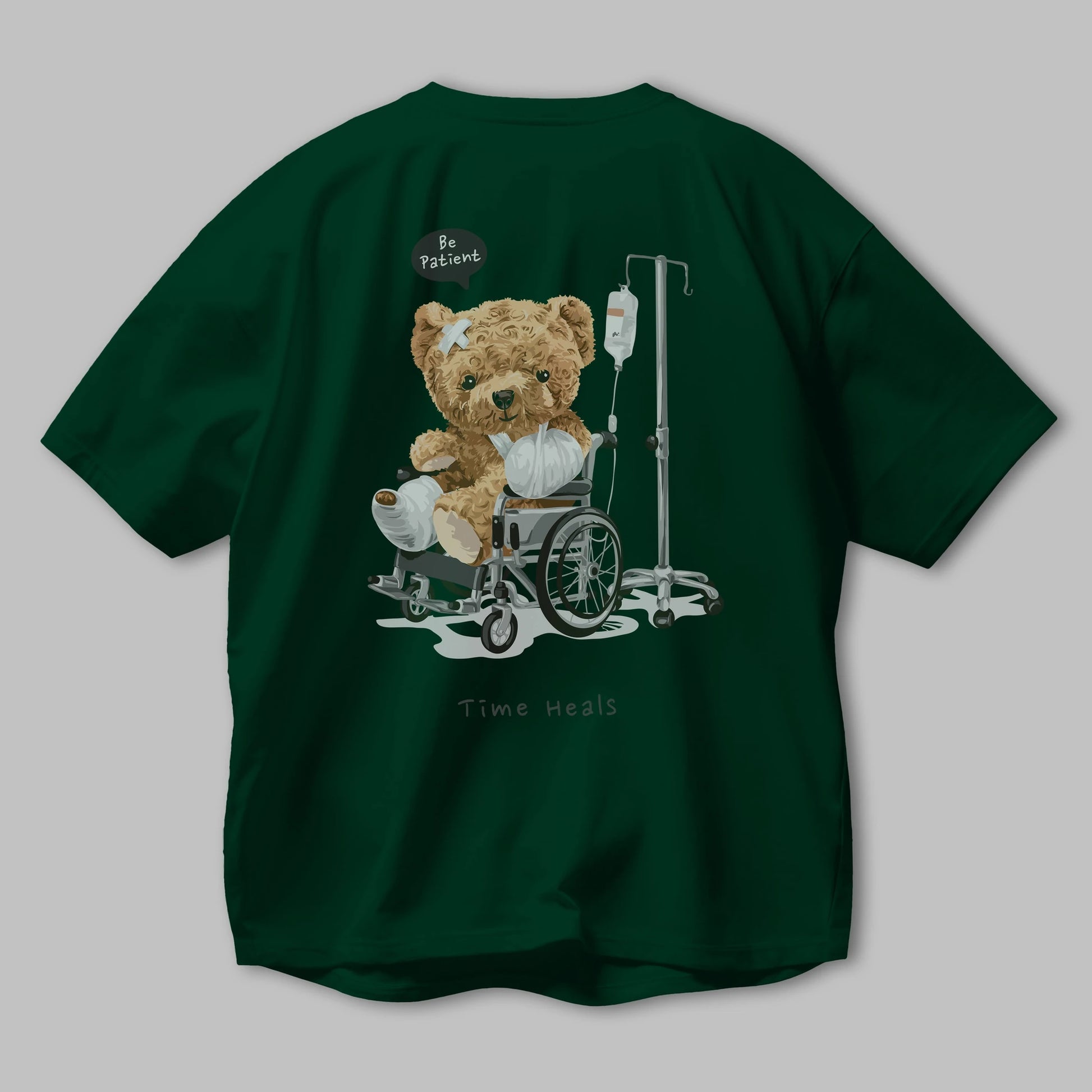 Teddy Bear Time Heals Arka Baskılı Oversize t-shirt Erkek Kadın Unisex %100 Pamuk